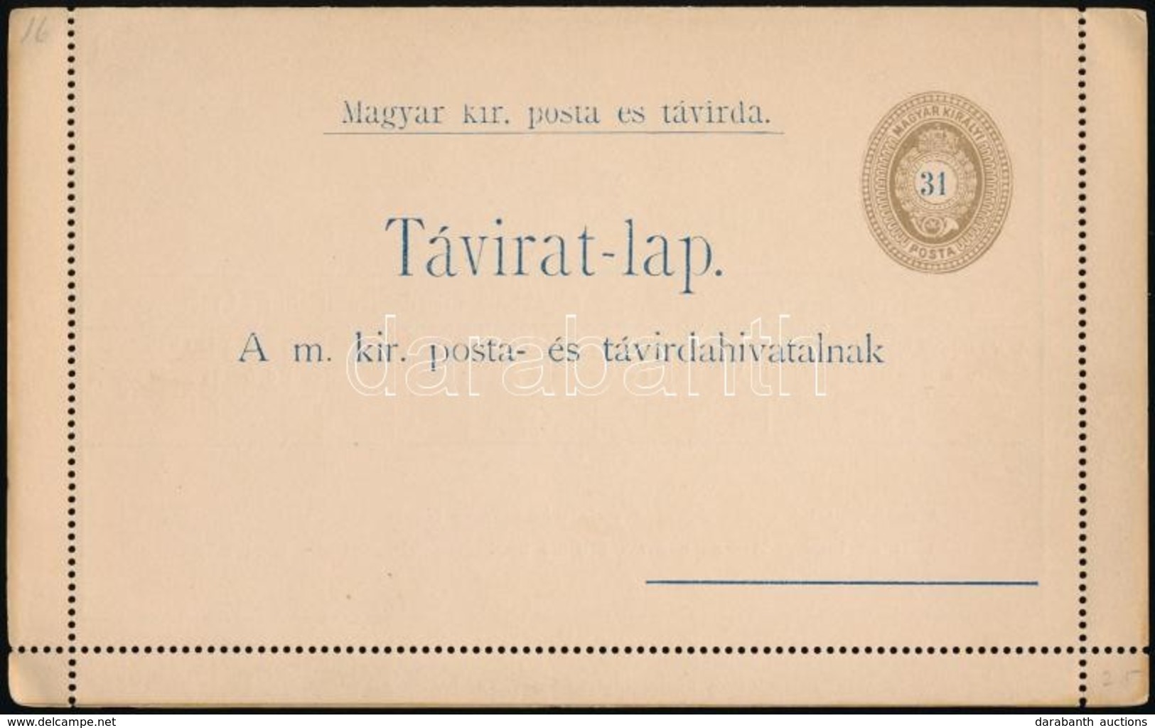 1892 Használatlan 31kr Díjjegyes Távirati Lap - Other & Unclassified