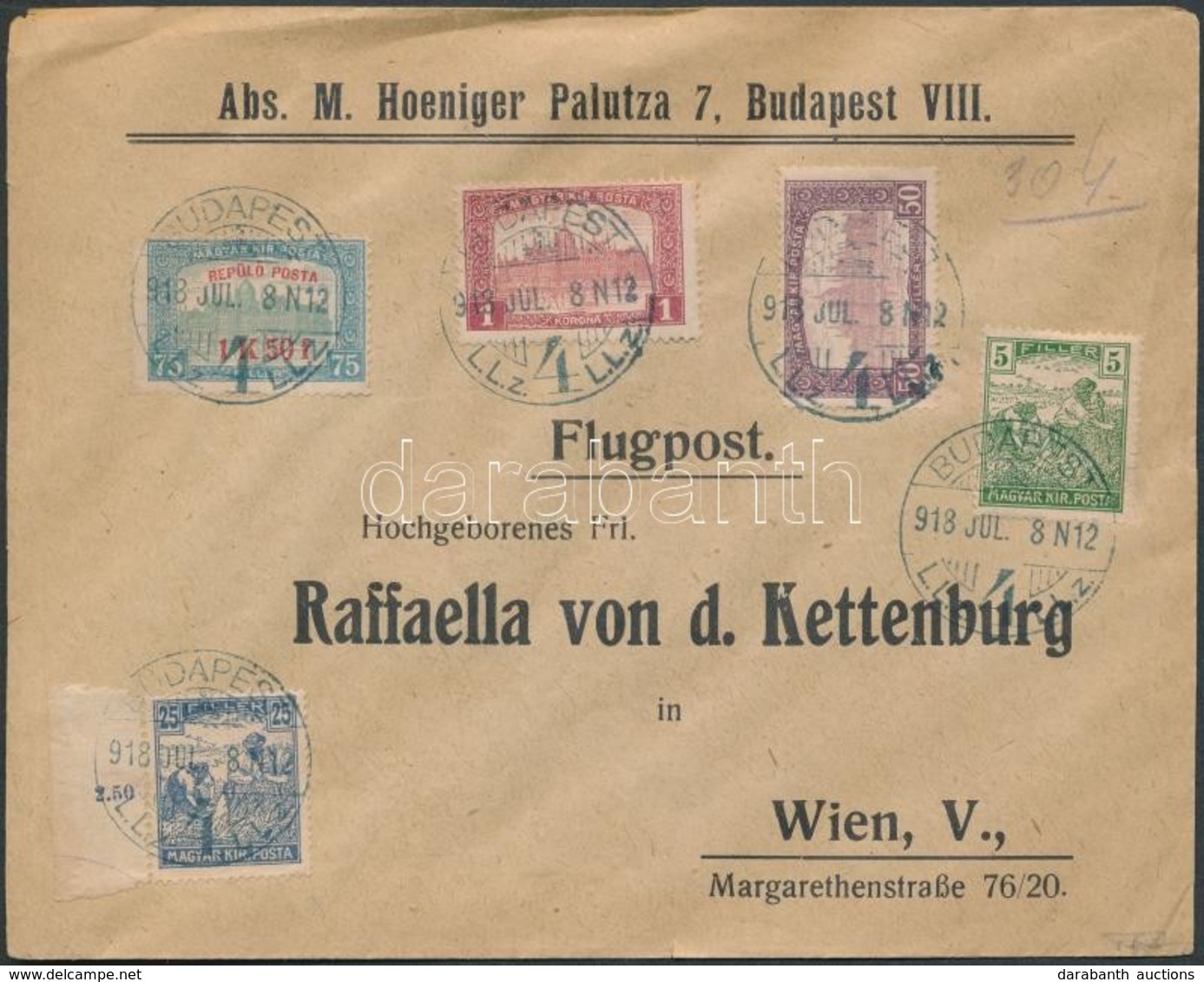 1918.07.08. Légi Levél Bécsbe / Airmail Cover To Vienna - Other & Unclassified