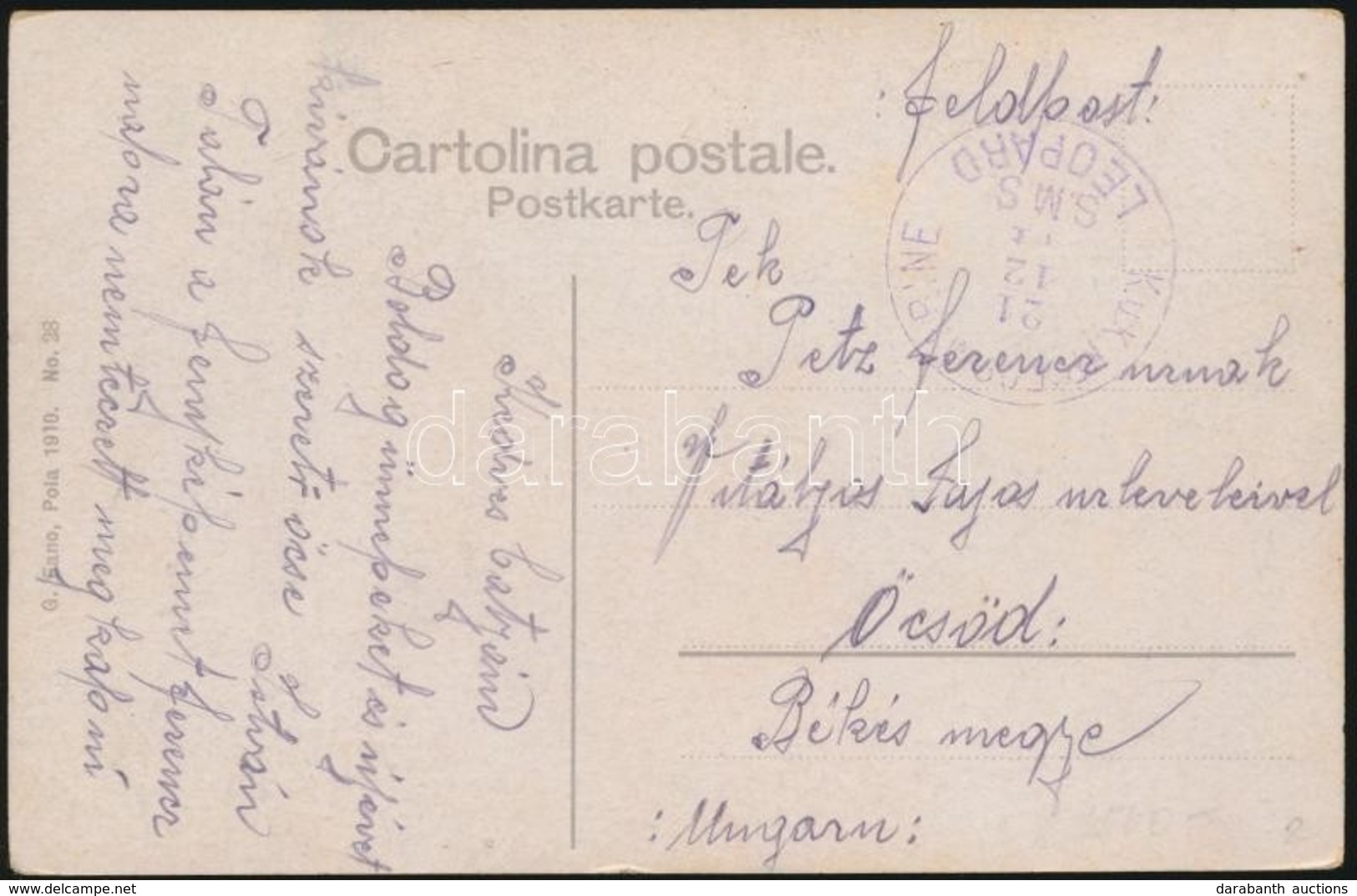 1914 Polai Képeslap Haditengerészeti Postával / Pola Postcard 'S.M.S. LEOPARD' - Altri & Non Classificati