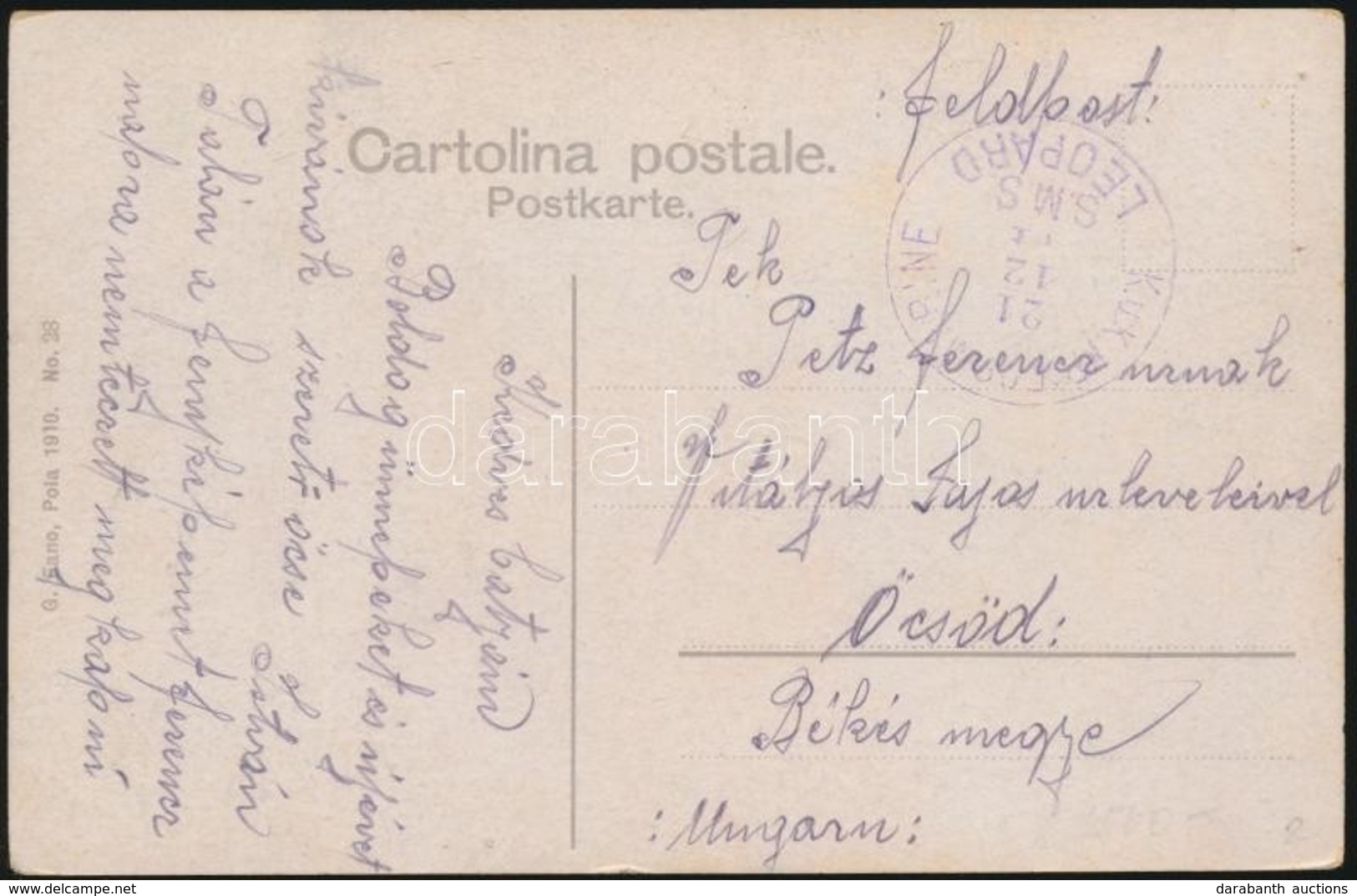 1914 Polai Képeslap Haditengerészeti Postával / Pola Postcard 'S.M.S. LEOPARD' - Autres & Non Classés