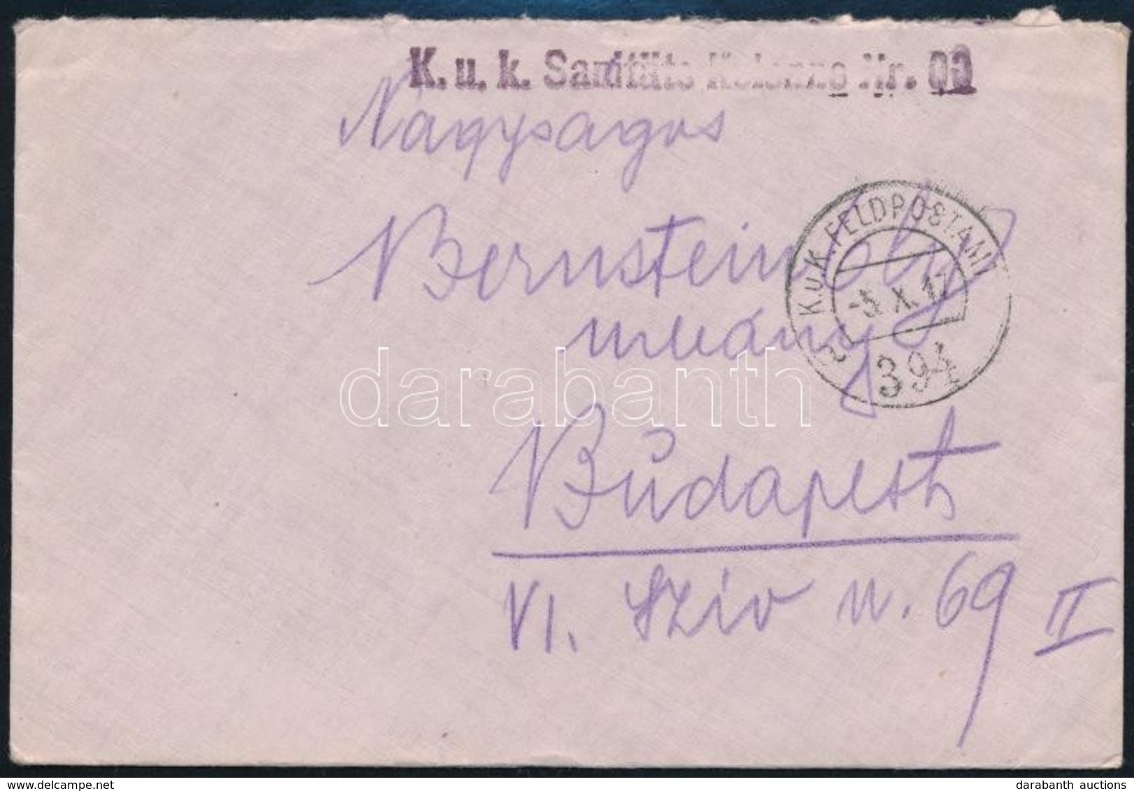 1917 Tábori Posta Levél / Field Post Cover 'K.u.k. Sanitäts Kolonne Nr. 63.' + 'FP 394 A' - Other & Unclassified