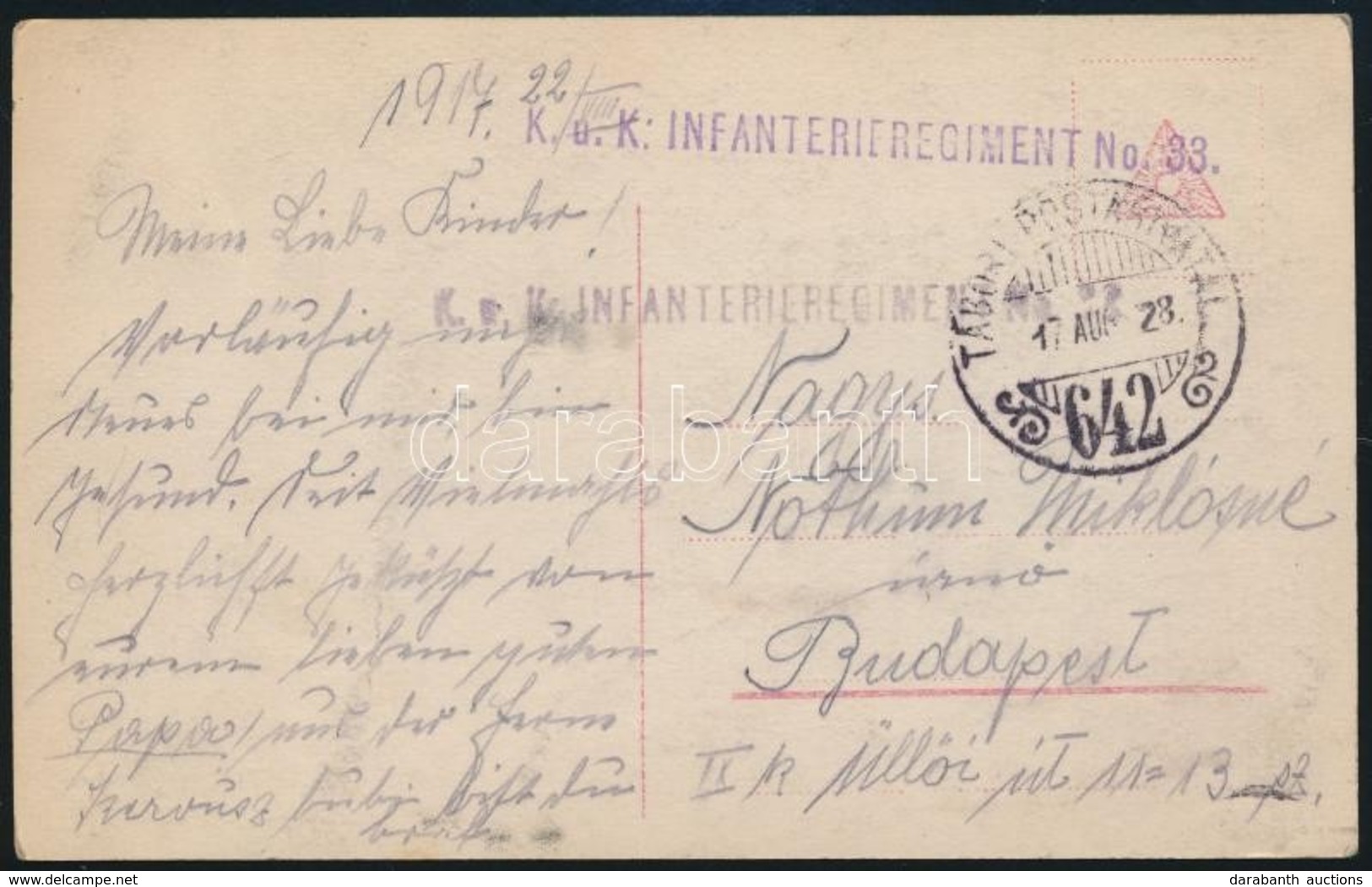1917 Tábori Posta Képeslap 'K.u.k. Infanterieregiment Nr.33.' + 'TP 642' - Autres & Non Classés