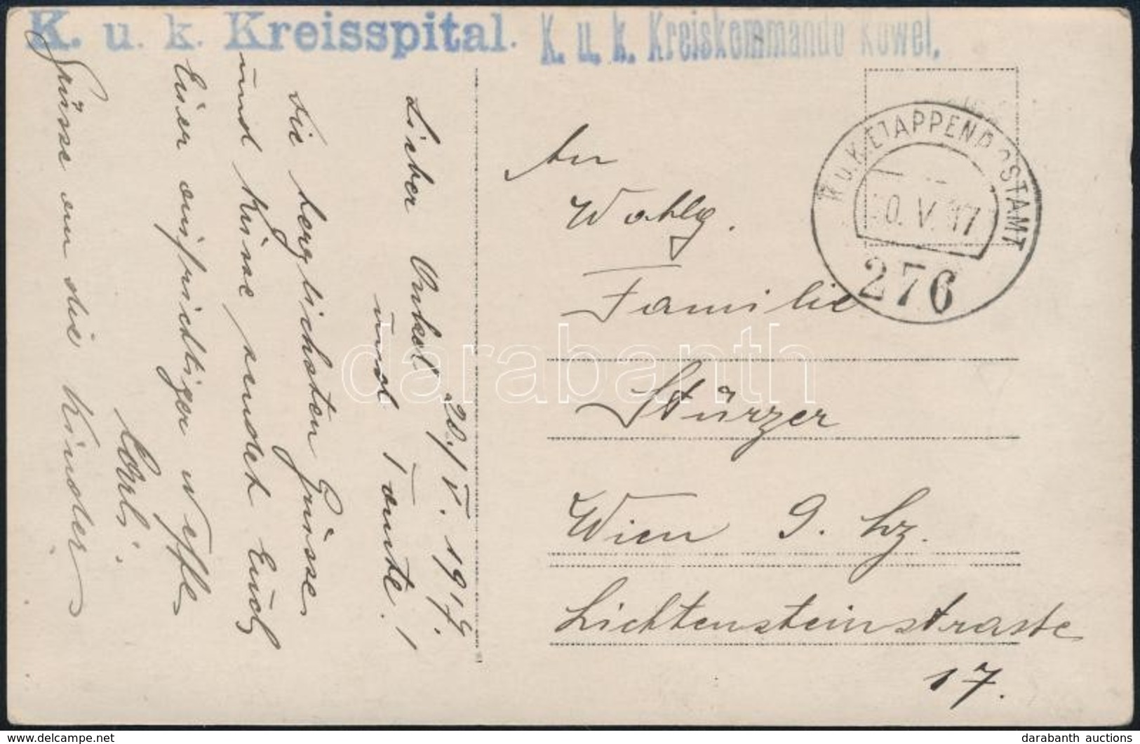 1917 Lovas Katona Fényképe Tábori Postán Küldve / Field Postcard 'K.u.k. Kreisspital' + 'K.u.k. Kreiskommando Kowel' + ' - Other & Unclassified