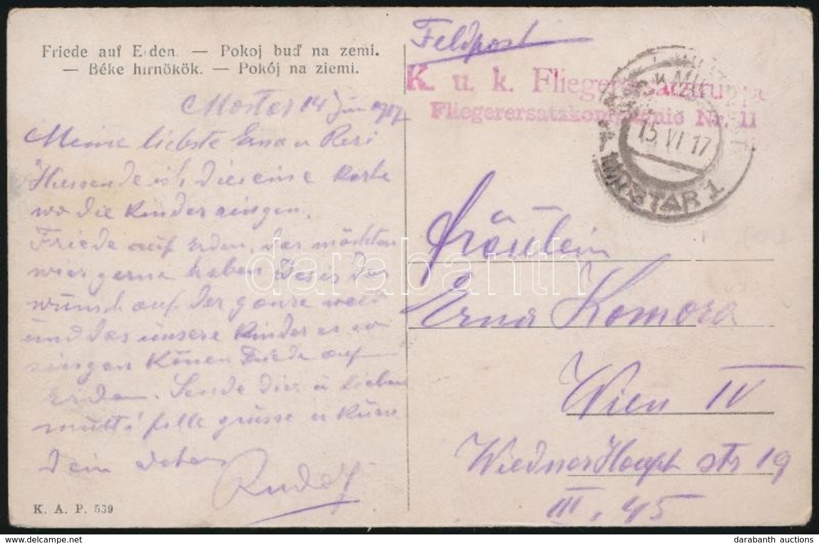 1917 Tábori Posta Képeslap / Field Postcard 'K.u.k. Fliegerersatztruppe Fliegerersatzkompagnie Nr. 11.' - Altri & Non Classificati