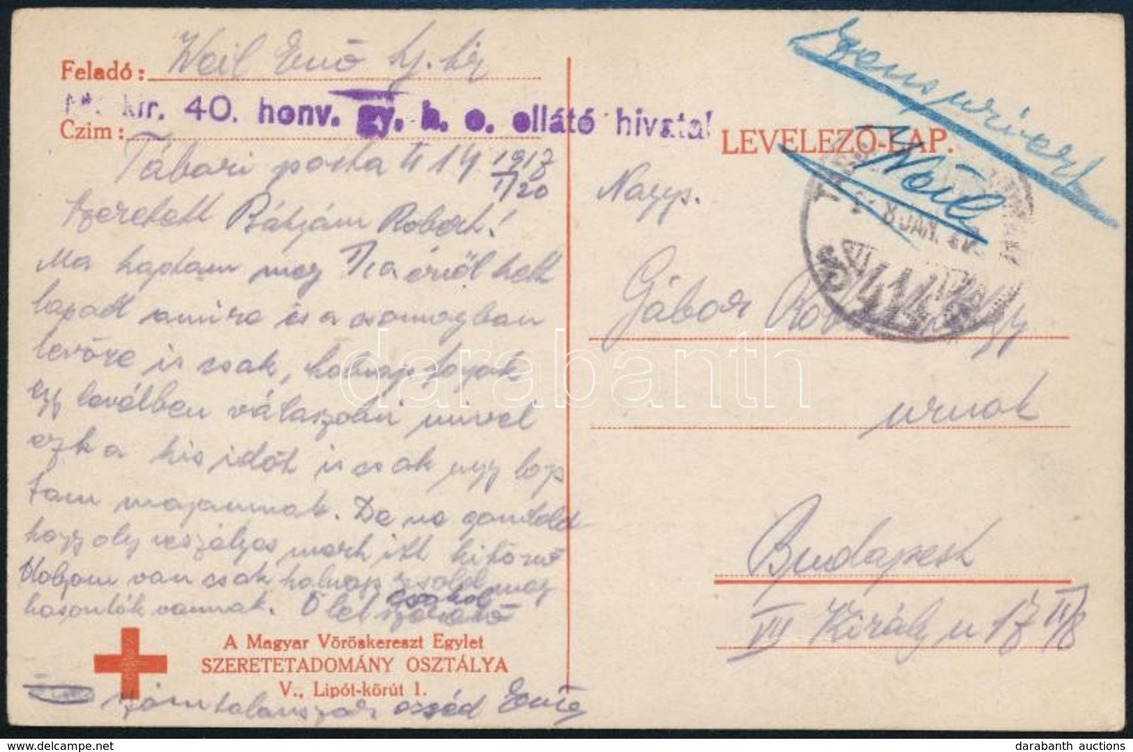 1918 Tábori Posta Képeslap / Field Postcard 'M.kir. 40. Honv. Gy. H. O. Ellátó Hivatal' + 'TP 414' - Other & Unclassified