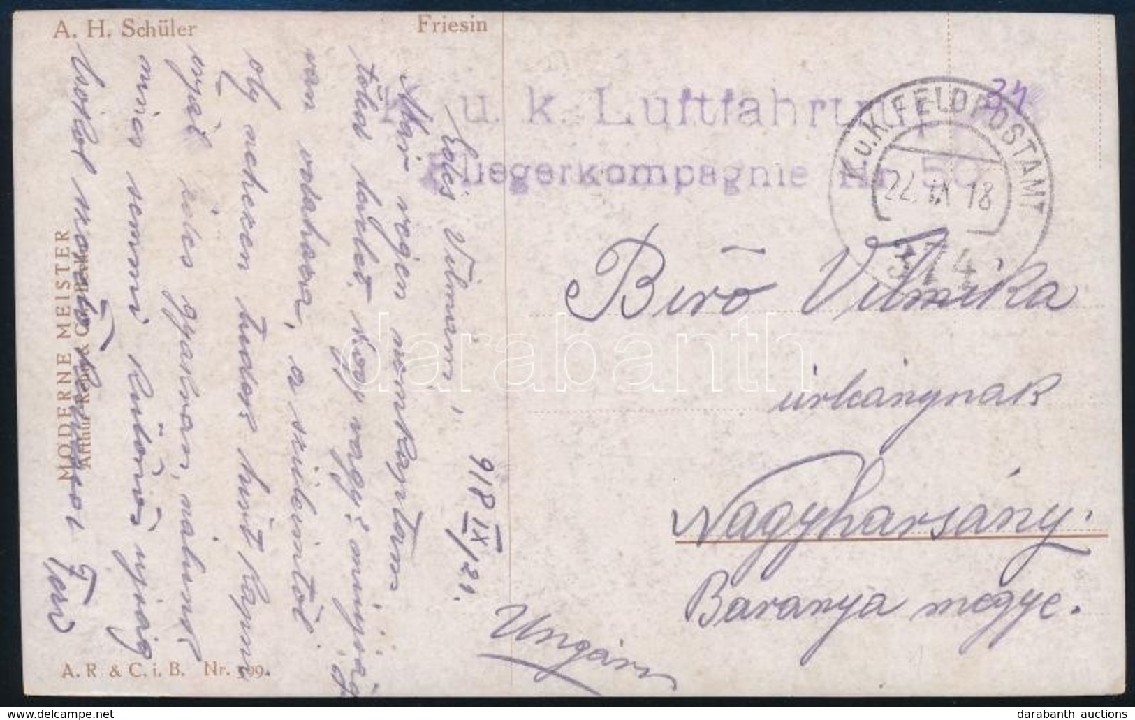 1918 Képeslap / Postcard 'K.u.k. Luftfahrtruppen Fliegerkompagnie Nr. 50.' + 'FP 374' - Autres & Non Classés