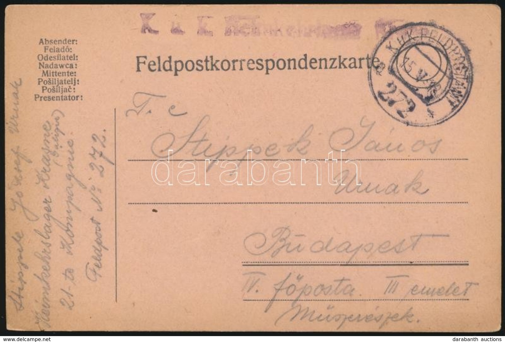 1918 Tábori Posta Levelezőlap / Field Postcard 'K.u.k. Heimkehrlager Krasne' + 'FP 272 A' - Autres & Non Classés