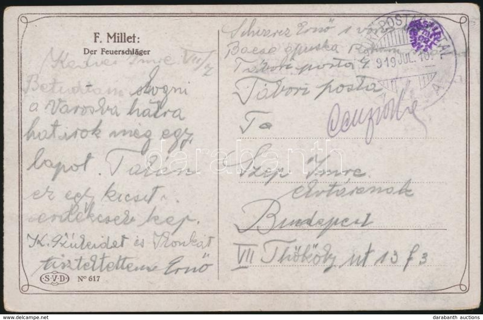 1919 Vörös Hadsereg Tábori Postai Levelezőlap / Red Army Field Postcard 'BUDAPESTI I. VÖRÖS GYALOGEZRED ZÁSZLÓALJ PARANC - Other & Unclassified