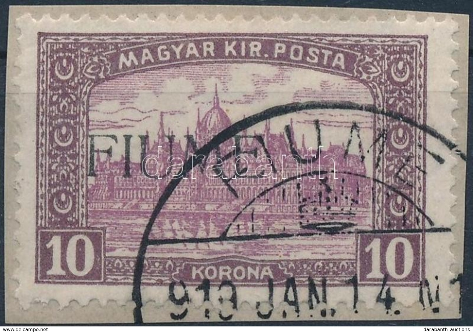 Fiume 1918 Parlament 10K Gépi Felülnyomással Kivágáson (450.000) / Mi 25 With Machine Overprint. Certificate: Bodor - Other & Unclassified