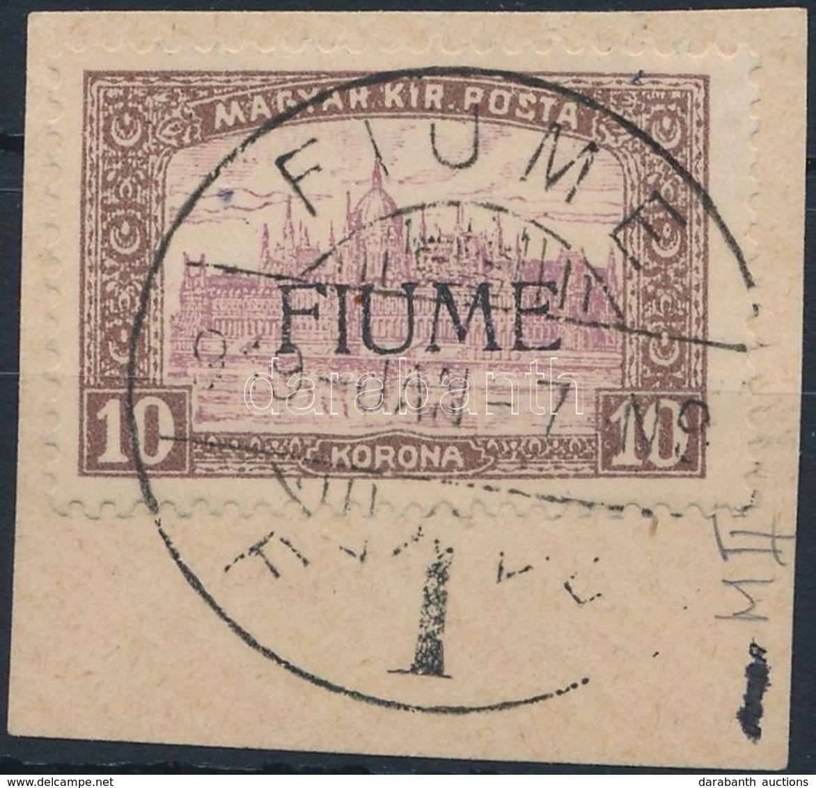 Fiume 1918 Parlament 10K Kivágáson, Gépi Felülnyomással (450.000) / Mi 25 With Machine Overprint. Signed: Bodor - Other & Unclassified