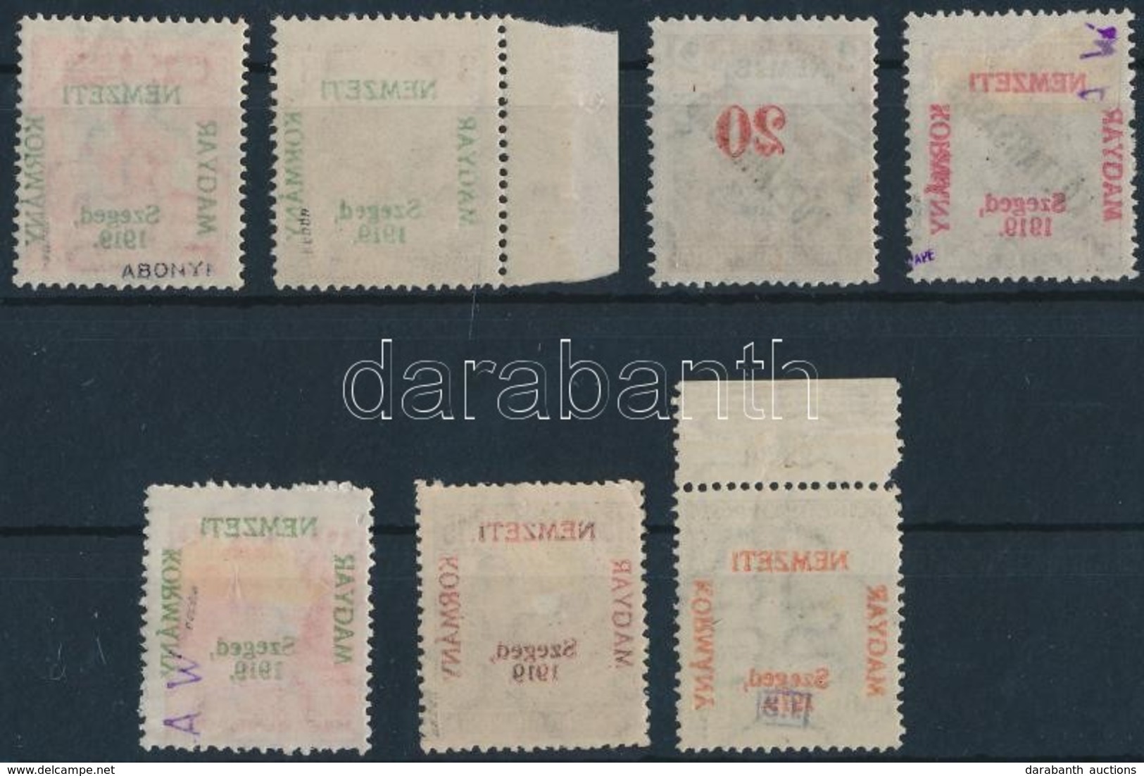 ** * Szeged 1919 7 Klf érték A Felülnyomat Gépszínátnyomatával / 7 Stamps With Machine Offset. Signed: Bodor - Altri & Non Classificati