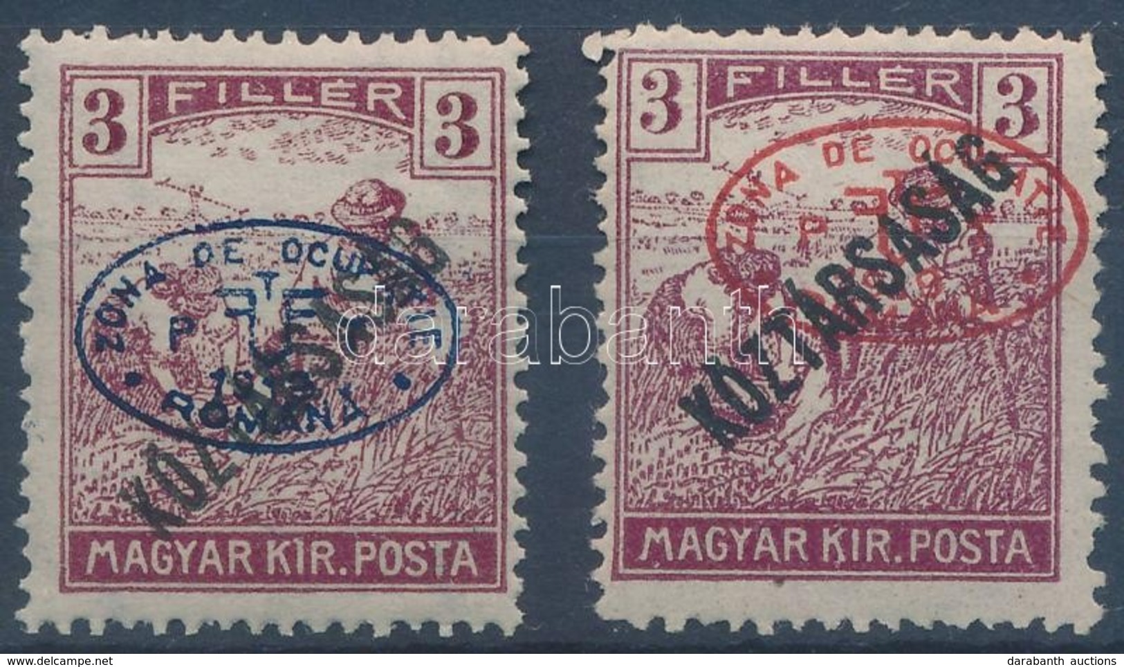 ** Debrecen I. 1919 Arató/Köztársaság 3f + Eltérő Piros Színű Felülnyomással, Mindkettő Garancia Nélkül (min 20.000) - Other & Unclassified