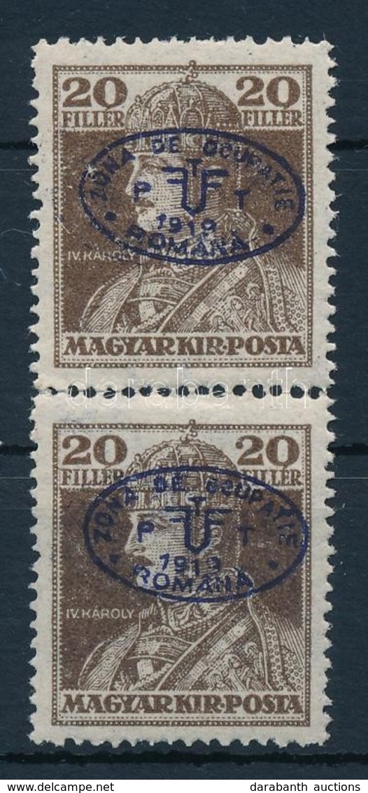 ** Debrecen I. 1919 Károly 20f Pár Kék Felülnyomással, Garancia Nélkül (50.000) - Other & Unclassified