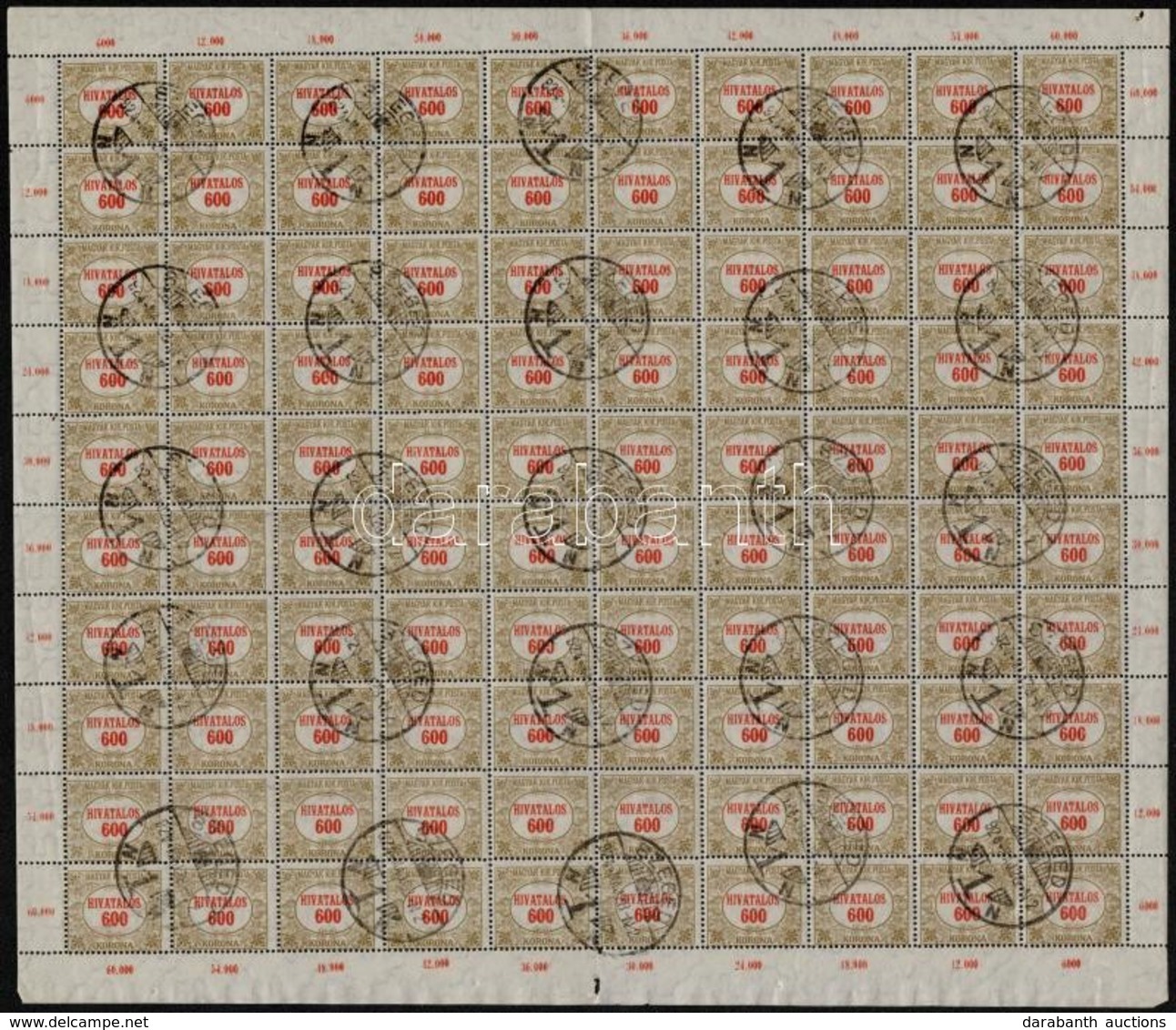 O 1924 Hivatalos 600K Piros, Hajtott Teljes ív / Mi Official 26 Folded Complete Sheet - Altri & Non Classificati
