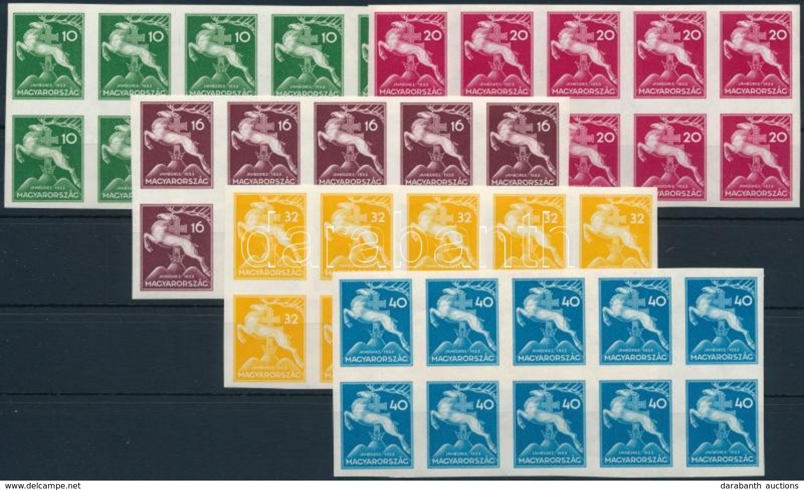 ** 1933 Cserkész Sor Vágott 10-es Tömbökben  / Mi 511-515 Imperforate Blocks Of 10 - Sonstige & Ohne Zuordnung