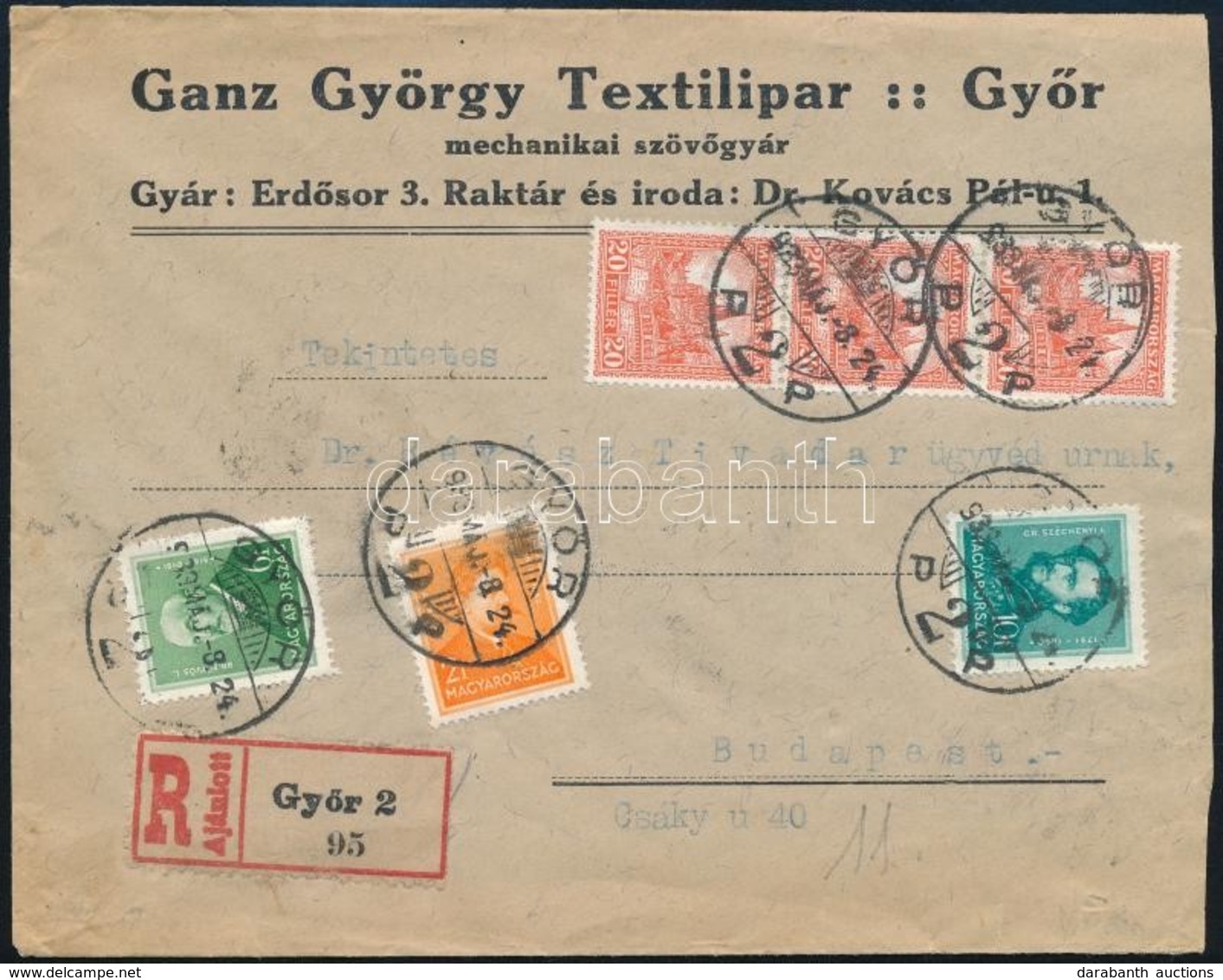 1933 Ajánlott Levél 6 Bélyeges Vegyes Bérmentesítéssel / Registered Cover With Mixed Franking 'GYŐR' - Budapest - Altri & Non Classificati