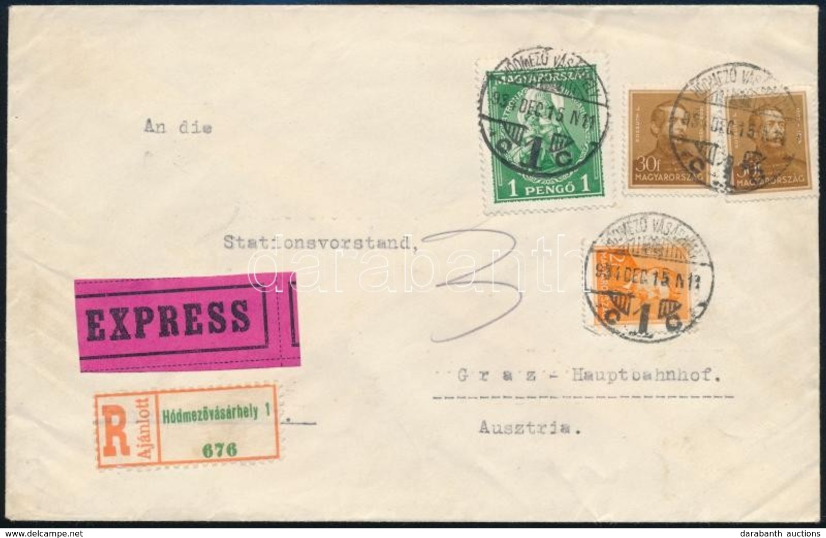 1934 Expressz Ajánlott Levél 1,62P Bérmentesítéssel Grazba / Express Registered Cover With 1,62P Franking To Graz - Otros & Sin Clasificación