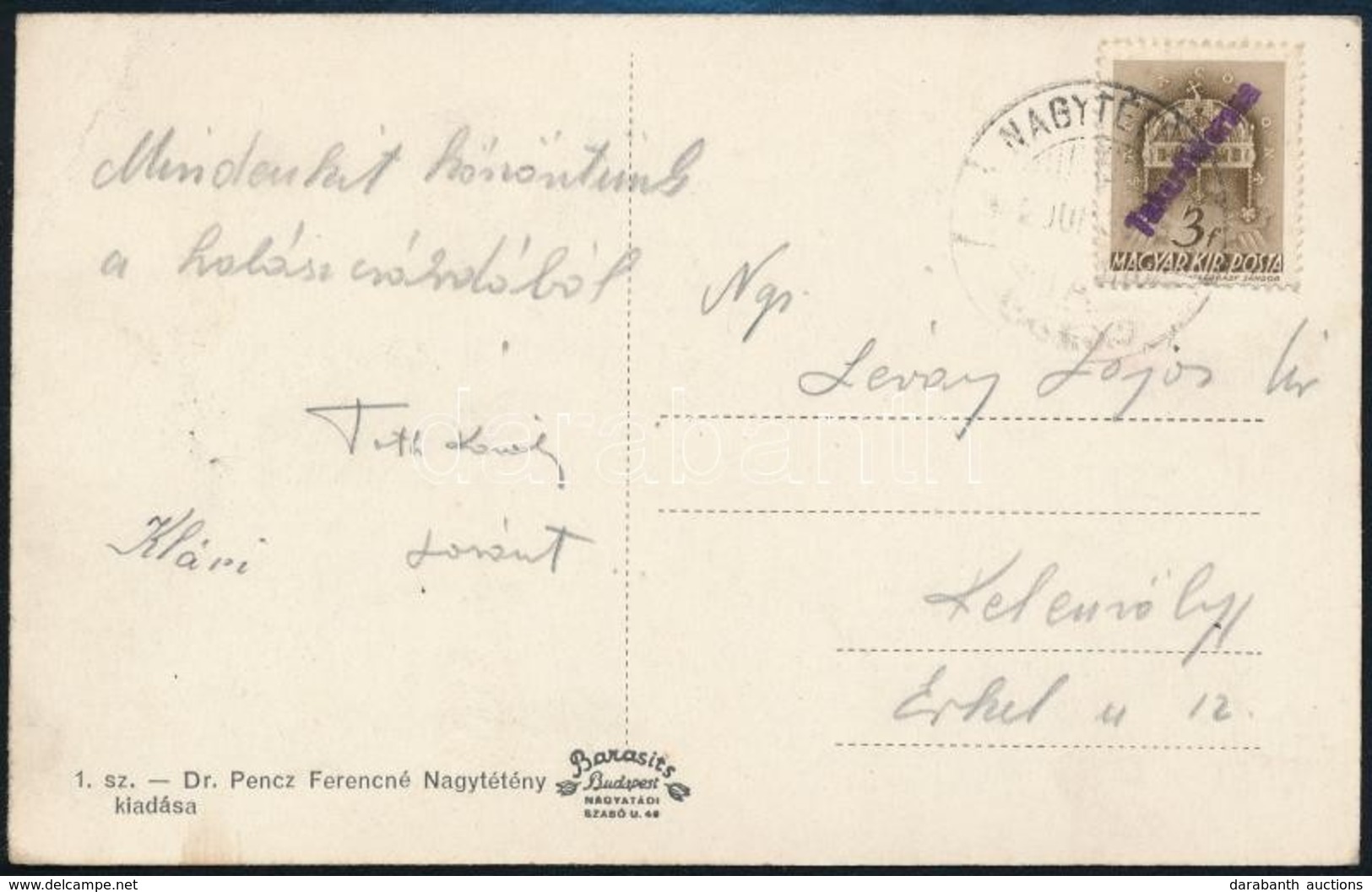 1942 Templom 3f 'Takarékkorona' (?) Felülbélyegzéssel Képeslapon / Stamp With 'Takarékkorona' Surcharge On Postcard - Other & Unclassified