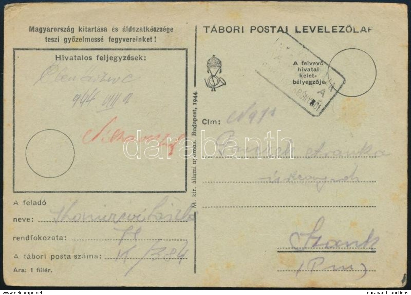 1944 Tábori Posta Levelezőlap (NYÉKLÁD)HÁZA Pályaudvari Bélyegzéssel - Other & Unclassified