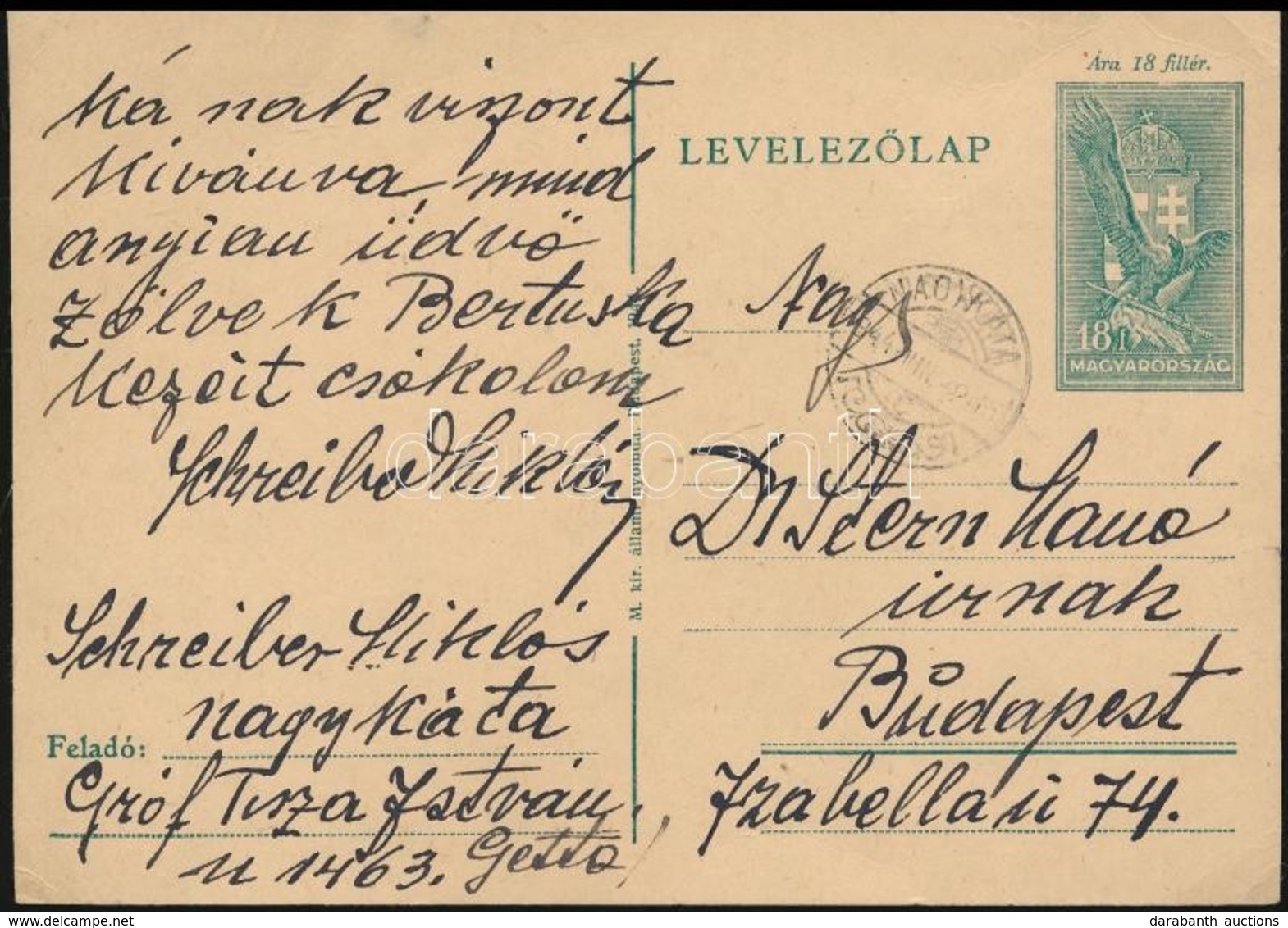 1944 Levelezőlap A Nagykátai Gettóból Budapestre / Postcard From The Nagykáta Ghetto To Budapest - Other & Unclassified