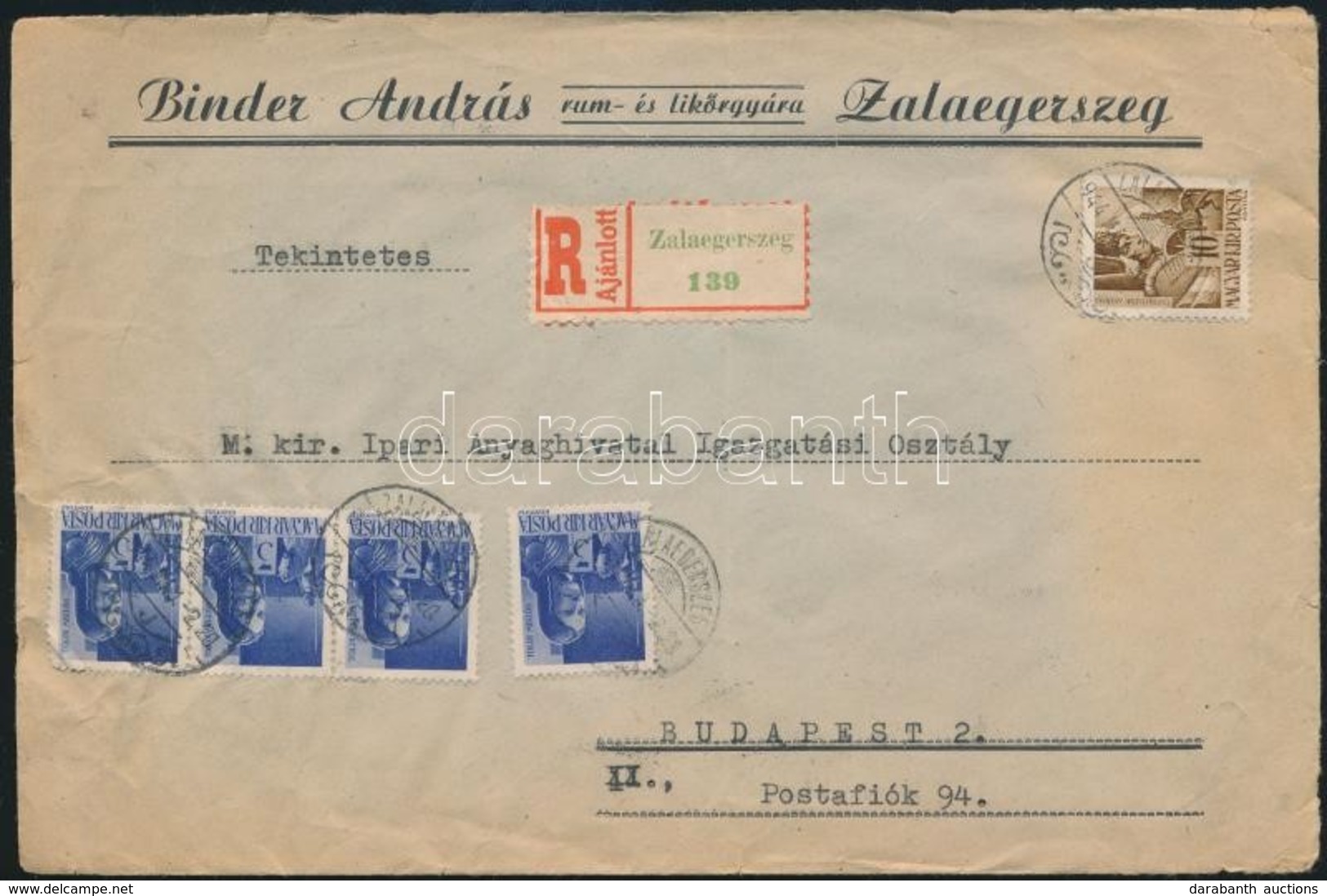 1944 Május 24. Ajánlott Távolsági Levél (250 G) Hadvezérek 40 X 3f + 10f Bérmentesítéssel - Other & Unclassified