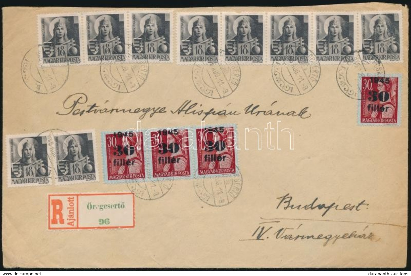 1945 (2.díjszabás) Ajánlott 2. Súlykategóriás Távolsági Levél 48 Db Bélyeggel Bérmentesítve / Registered Domestic Cover  - Altri & Non Classificati