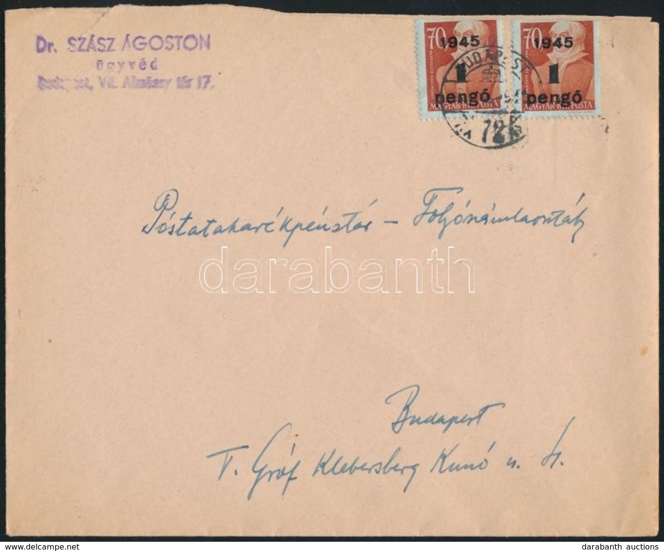 1945 (2. Díjszabás) Helyi Levél Kisegítő 2 X 1P/70f Bérmentesítéssel - Other & Unclassified