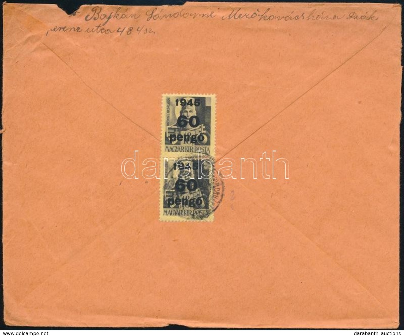 1945 (5. Díjszabás) Távolsági Levél Kisegítő 2 X 60P/18f Bérmentesítéssel - Other & Unclassified