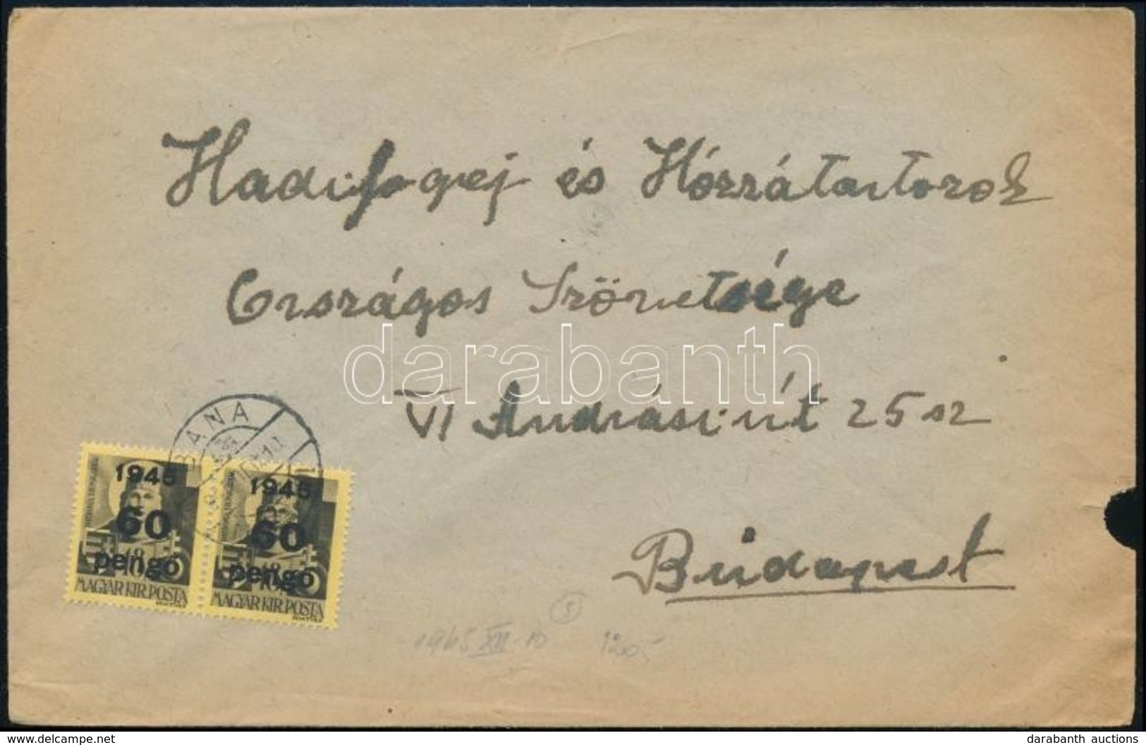 1945 (5. Díjszabás) Távolsági Levél Kisegítő 2 X 60P/18f Bérmentesítéssel - Other & Unclassified