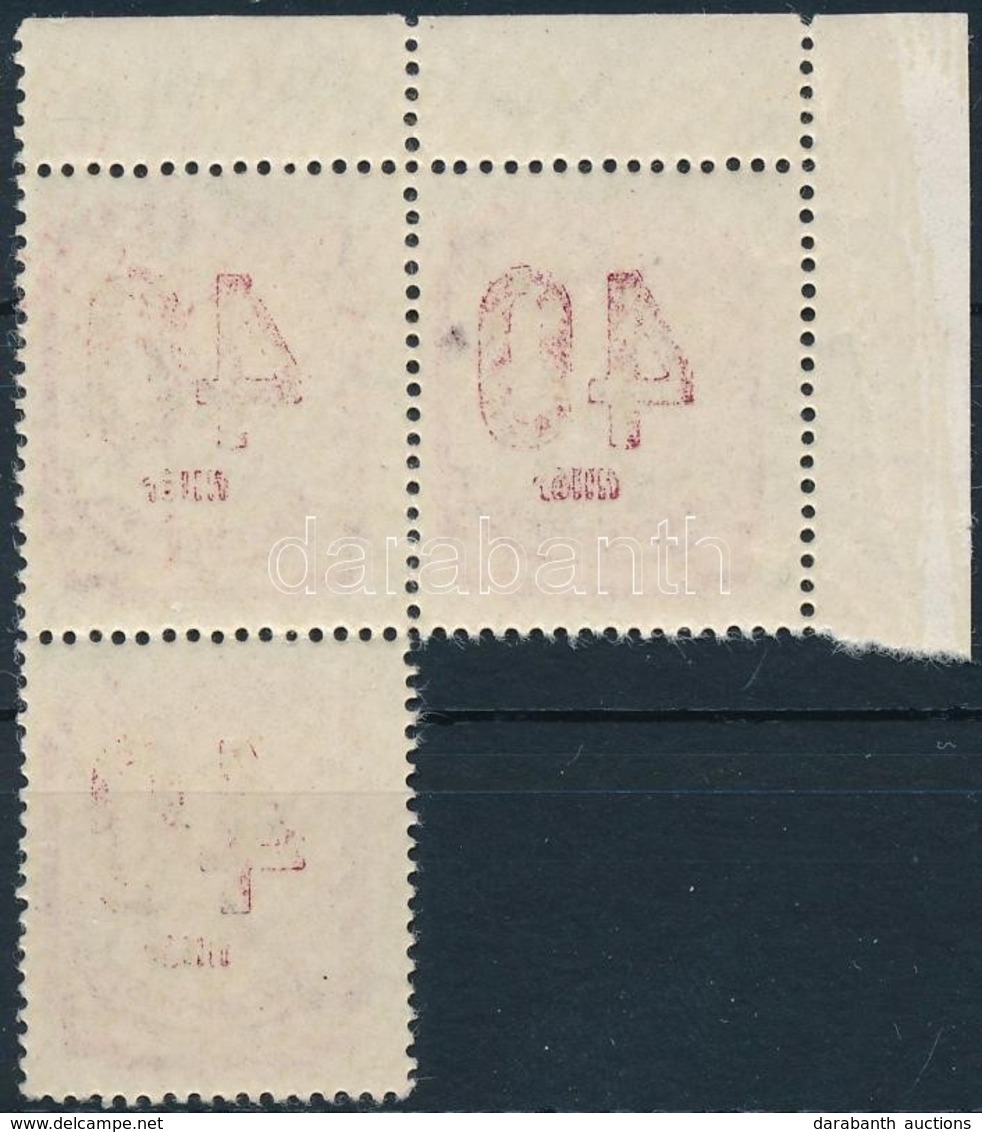 ** 1946 Portó 40f ívsarki Hármastömb Gépszínátnyomattal / Postage Due Mi 183 X Corner Block Of 3 With Machine Offset - Altri & Non Classificati