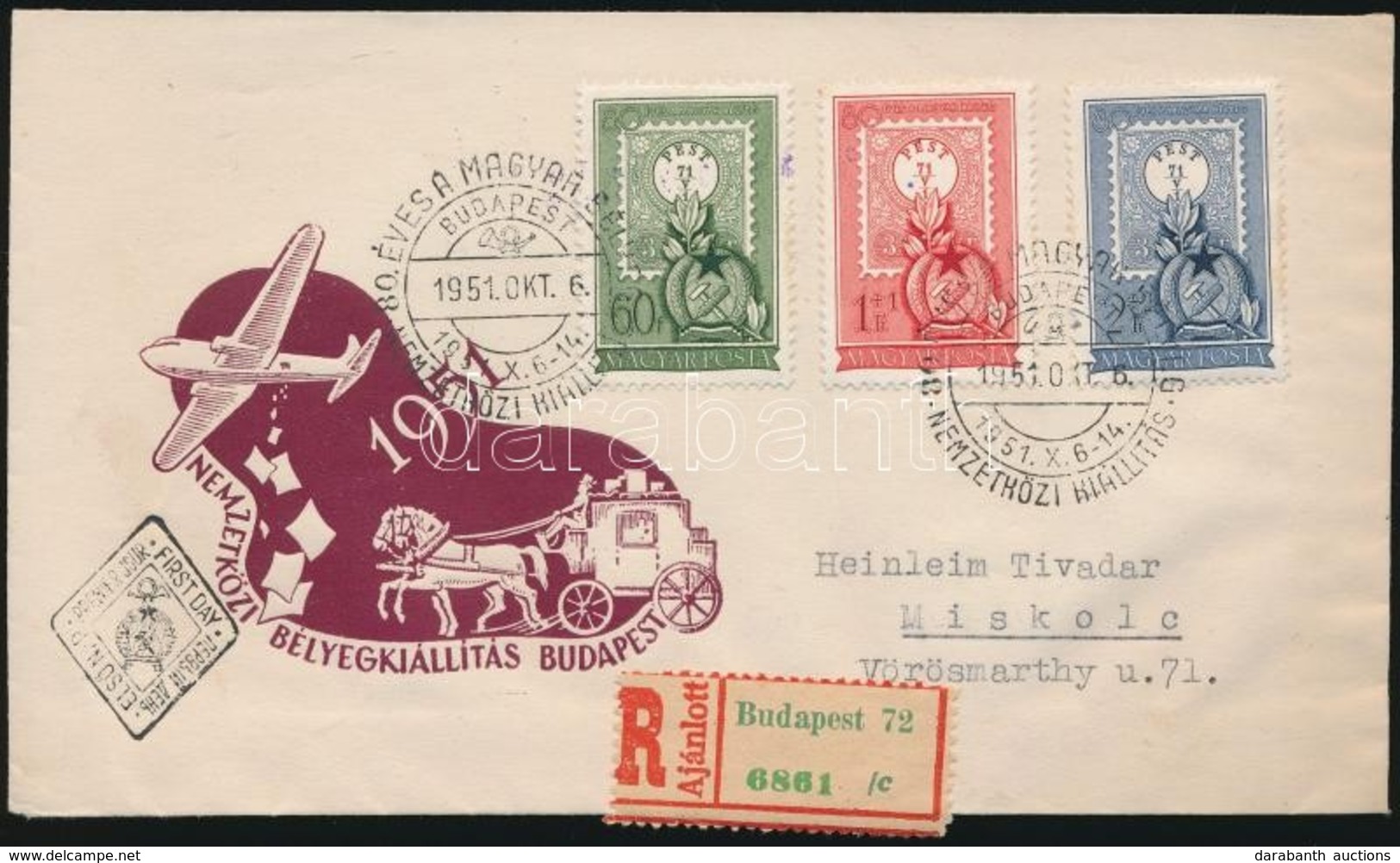 1951 80 éves Bélyeg Sor FDC-n, Ajánlott, Futott Levcél - Other & Unclassified