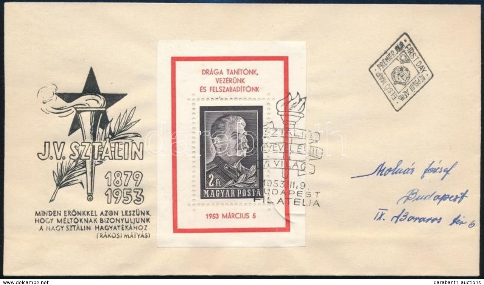 ** 1953 Sztálin Gyászblokk FDC (6.500) - Other & Unclassified