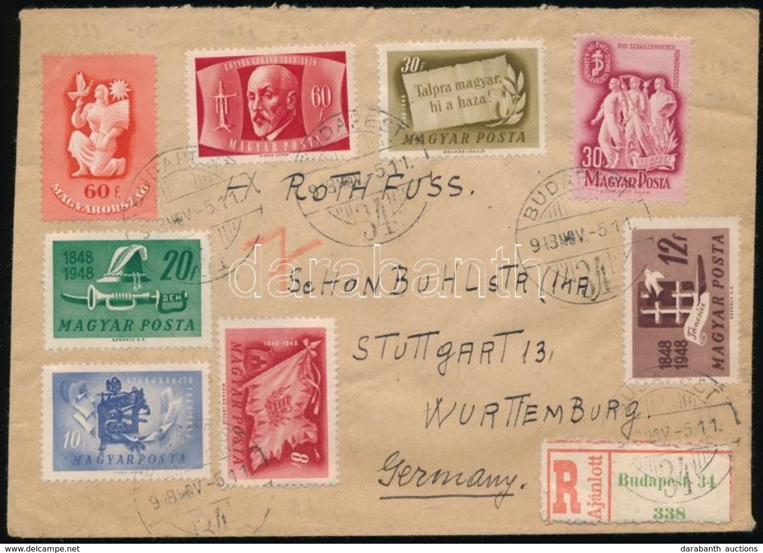 1948 Ajánlott Levél érdekes Bérmentesítéssel Németországba / Registered Cover With Interesting Franking To Germany - Other & Unclassified