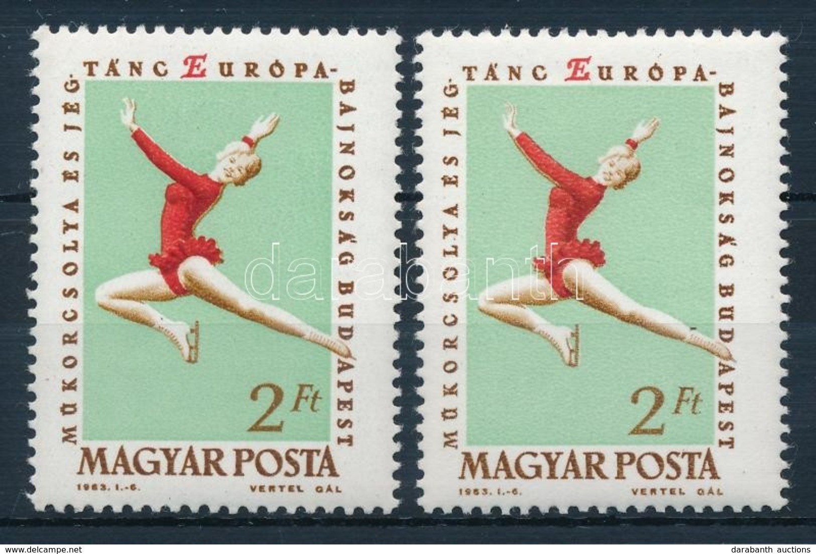 ** 1963 Műkorcsolya 2 X 2Ft, Felfelé Illetve Lefelé Tolódott Piros Színnyomat - Altri & Non Classificati