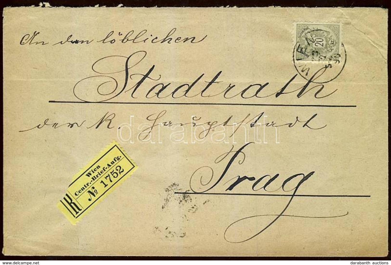 1890  20kr Ajánlott Levélen / Mi 48 On Registered Cover To Prague - Altri & Non Classificati