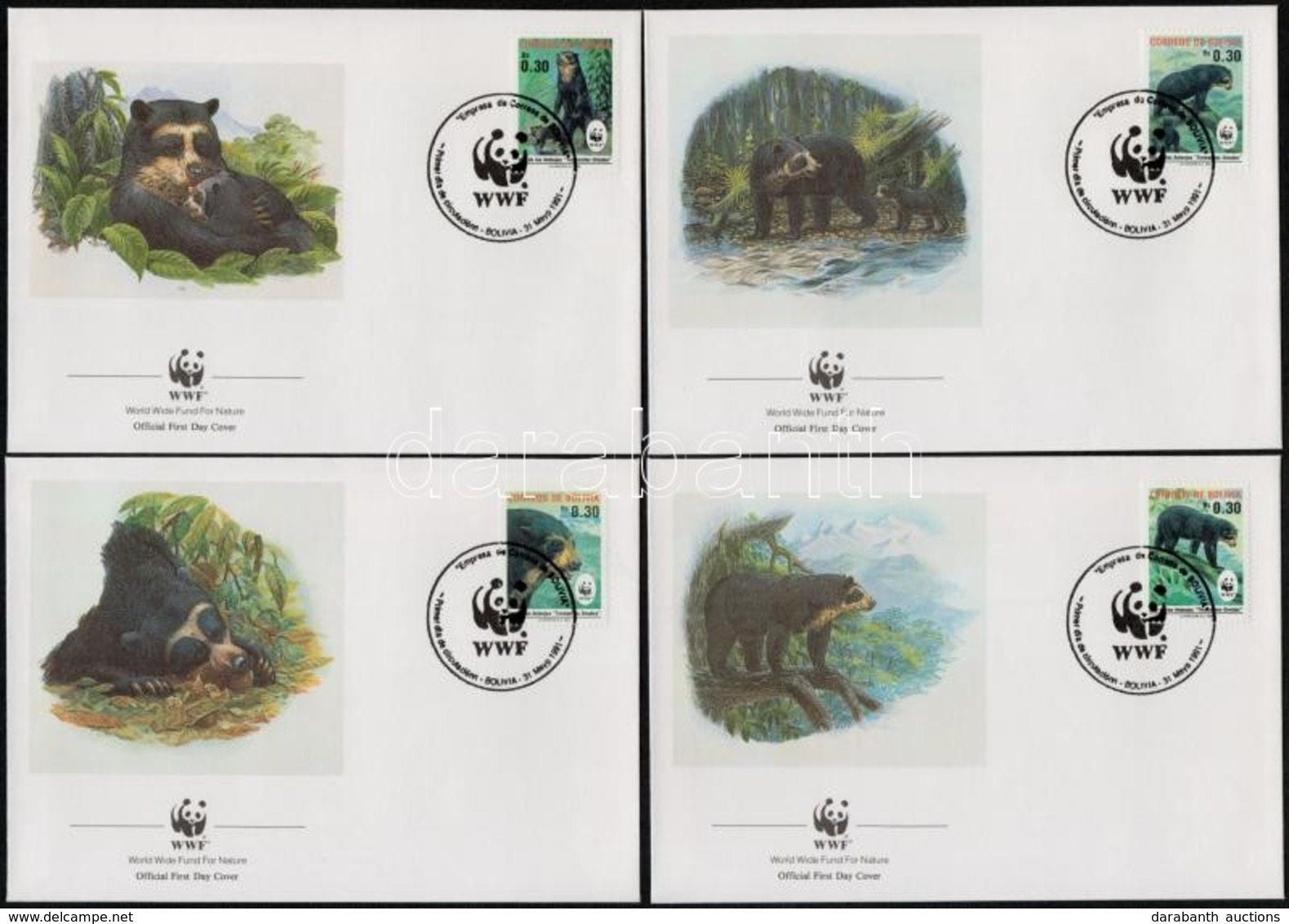 1991 WWF: Pápaszemes Medve Sor 4 FDC-n Mi 1137-1140 - Altri & Non Classificati