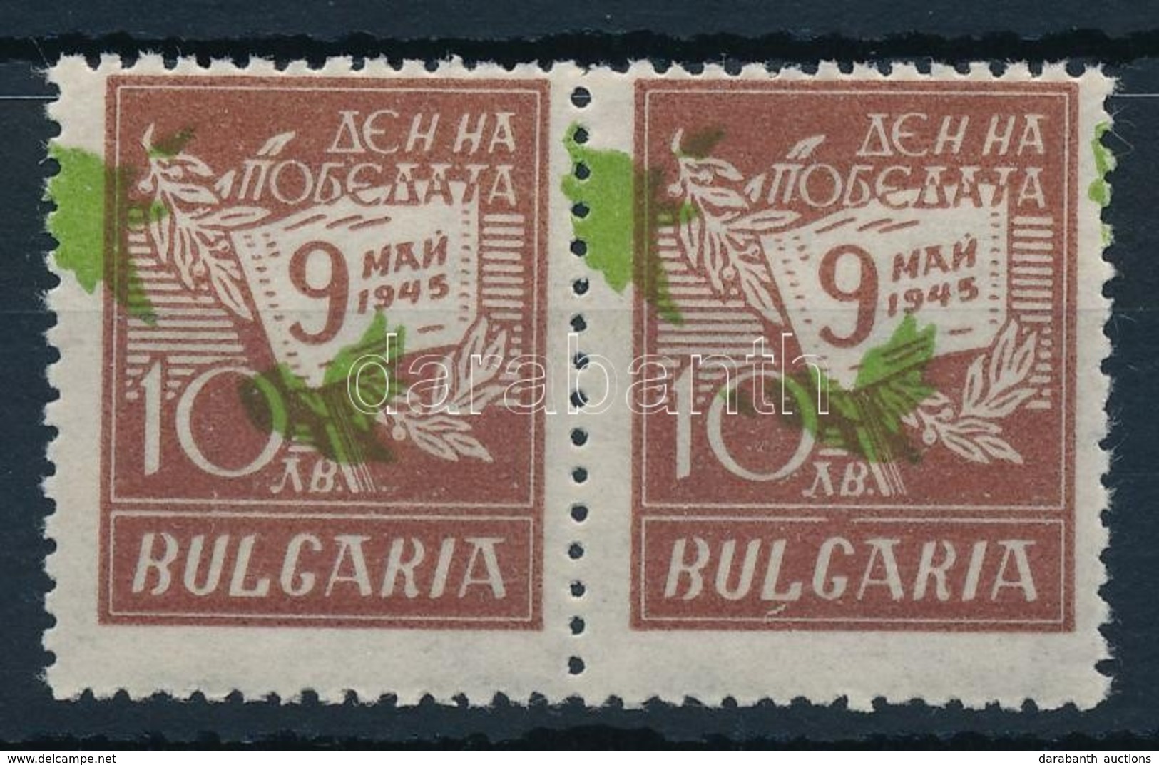** 1945 Mi 496 Pár, 5 Mm-rel Balra Tolódott Zöld Színnyomat / Pair With Shifted Green Colour Print - Other & Unclassified