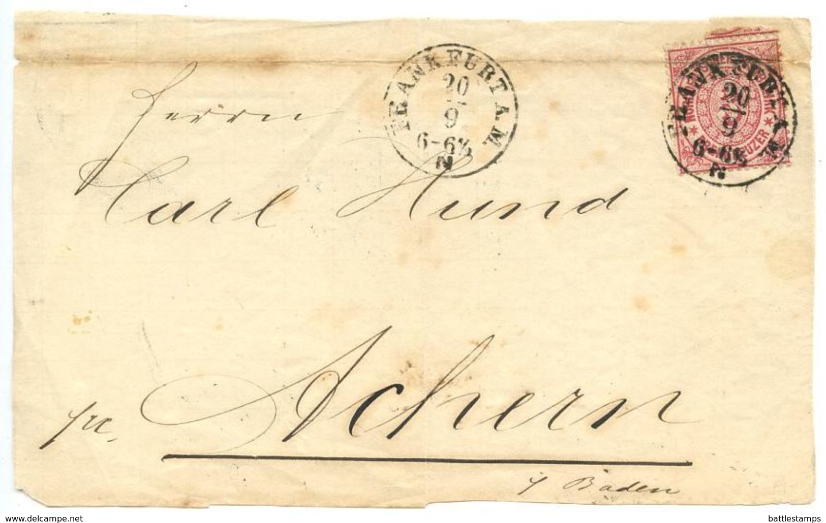 Germany, North Confed. 1870's Cover Frankfurt A.M. To Achern, Scott 4 - Other & Unclassified