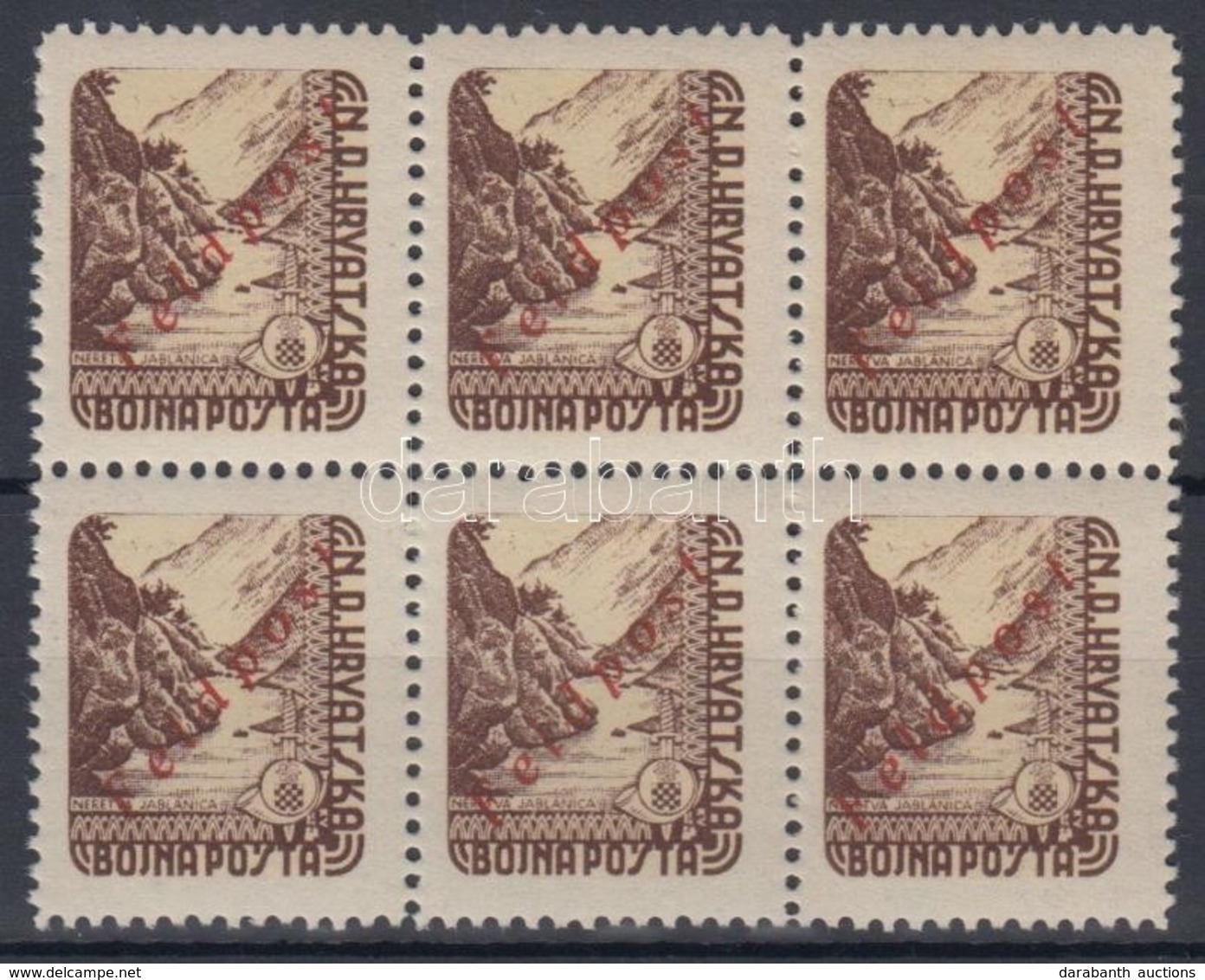 ** 1945 Katonai Posta Bélyeg Hatostömb Piros 'FELDPOST' Felülnyomással / Field Post Stamp With Red Overprint, Block Of 6 - Other & Unclassified