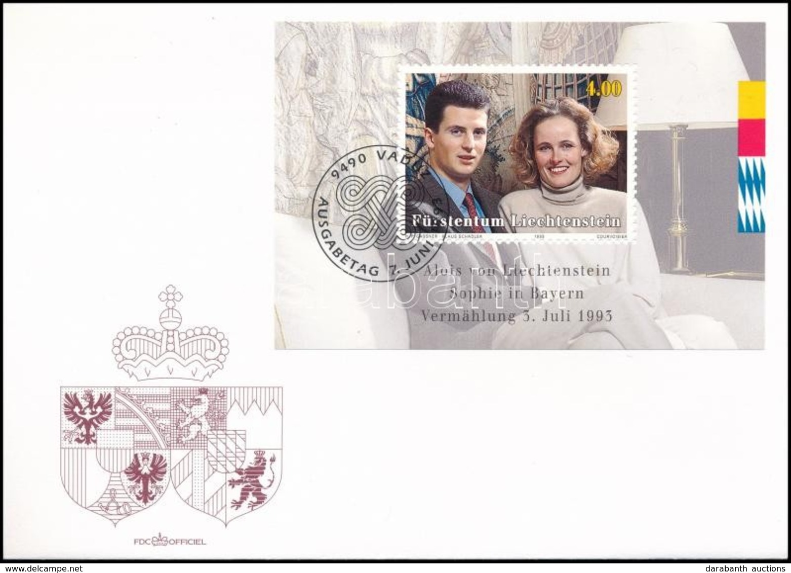 1993 Alois Herceg és Sophie Hercegnő Esküvője Blokk Mi 15 FDC-n - Other & Unclassified