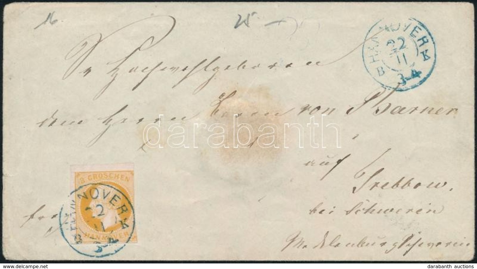 ~1860 Mi 16 Levélen Kék 'HANNOVER B. K.' - Srebbow - Altri & Non Classificati
