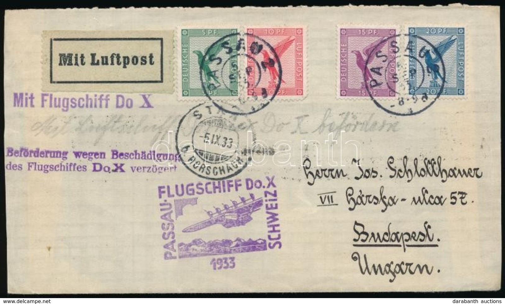 1933 A Dornier Do. X Elmaradt Budapesti Repülésére Feladott Levél / Cover Mailed For The Failed Passau-Budapest Flight - Other & Unclassified