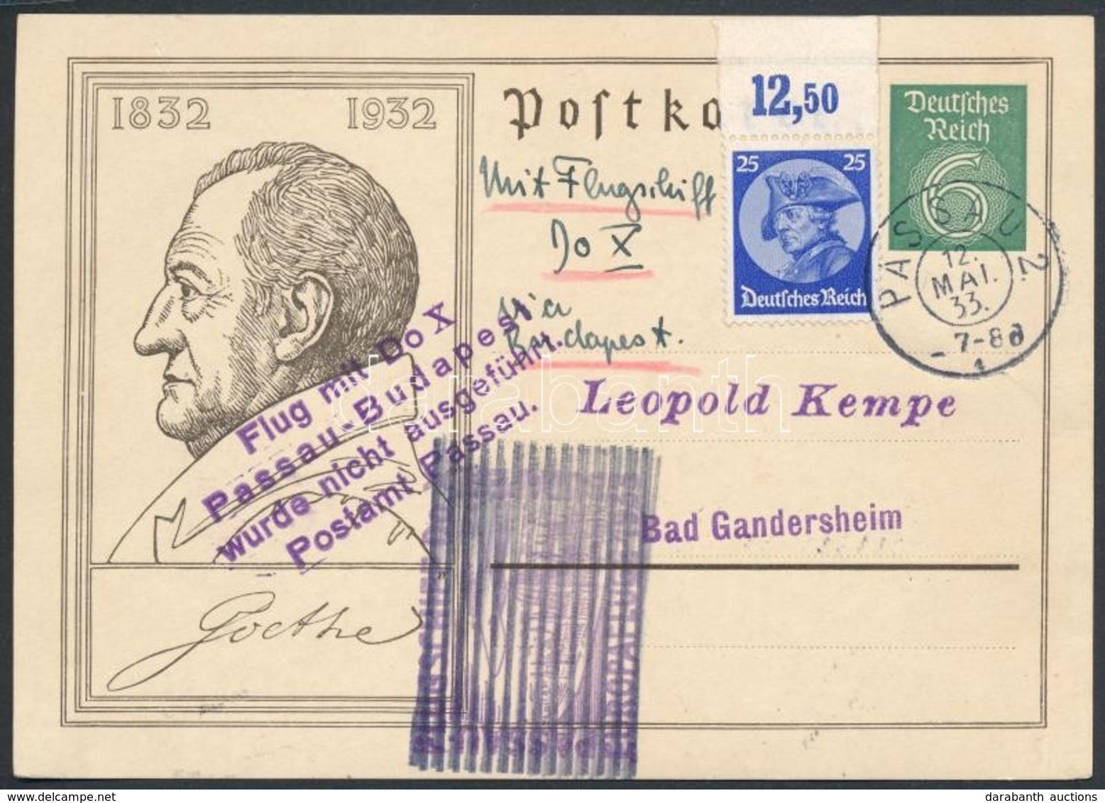 1933 A Dornier Do. X Elmaradt Budapesti Repülésére Feladott Díjkiegészített Díjjegyes Levelezőlap / Postcard Mailed For  - Autres & Non Classés