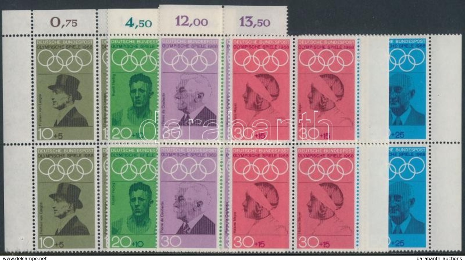 ** 1968 Nyári Olimpia Sor ívszéli Négyestömbökben Mi 561-565 - Altri & Non Classificati