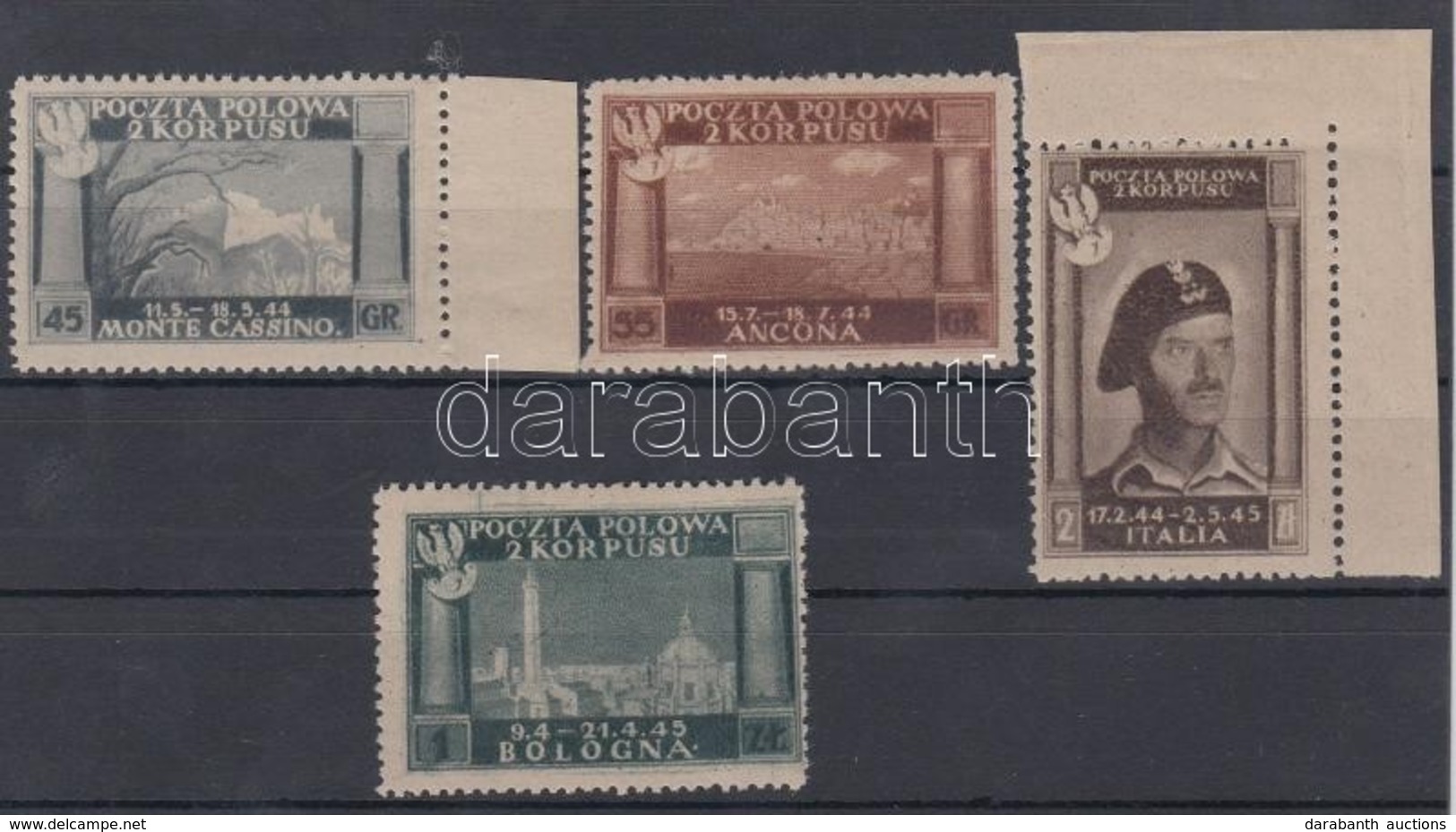 ** Lengyel Hadtest / Polish Corps 1946 Eltérő Színek / Different Colours Sassone 9-12 (55gr Betapadás / Gum Disturbance) - Other & Unclassified