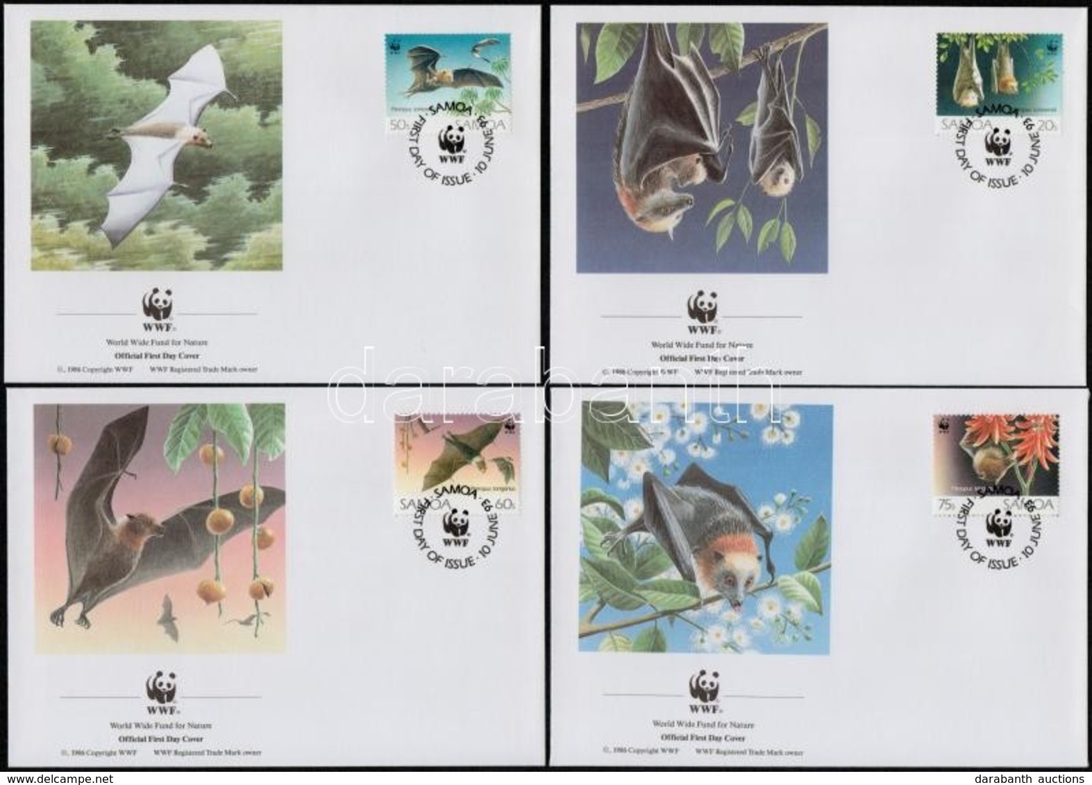 1993 WWF Denevérek Sor 4 FDC-n Mi 754-757 - Other & Unclassified