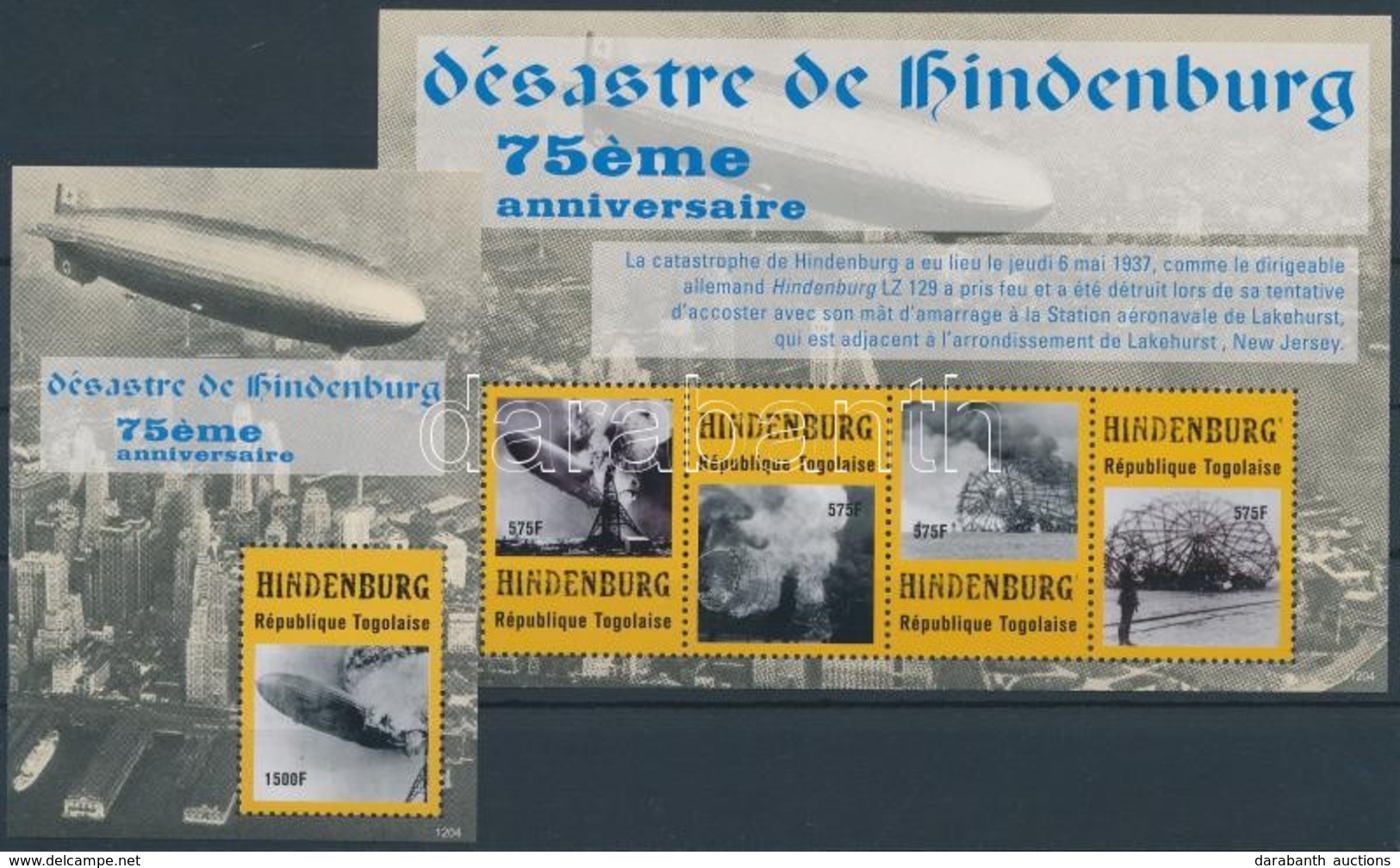 ** 2012 A Hindenburg Léghajó Katasztrófájának 75. évfordulója Kisív Mi 4665-4668 + Blokk Mi 752 - Other & Unclassified
