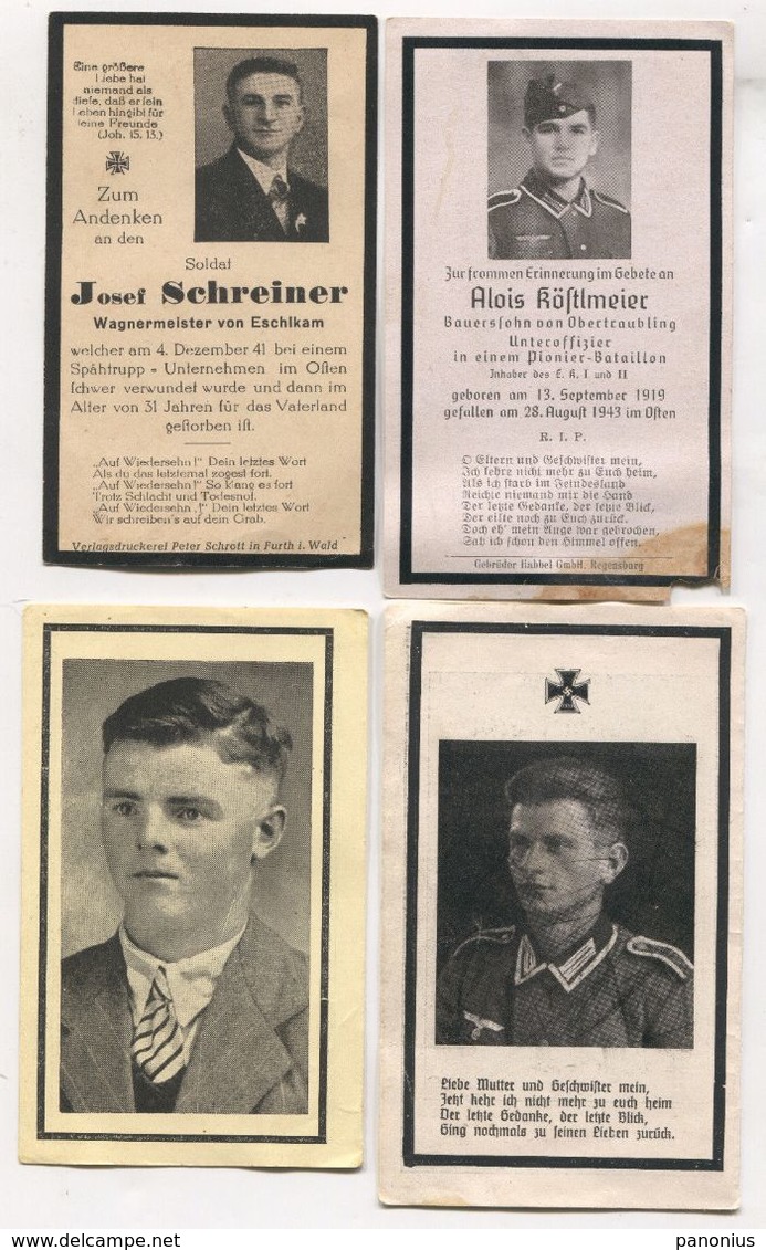 GERMANY WW2 WEHRMACHT - DEATH CARDS SOLDIERS RUSSIAN OSTEN FRONT 4 PIECES!!! - Documents Historiques