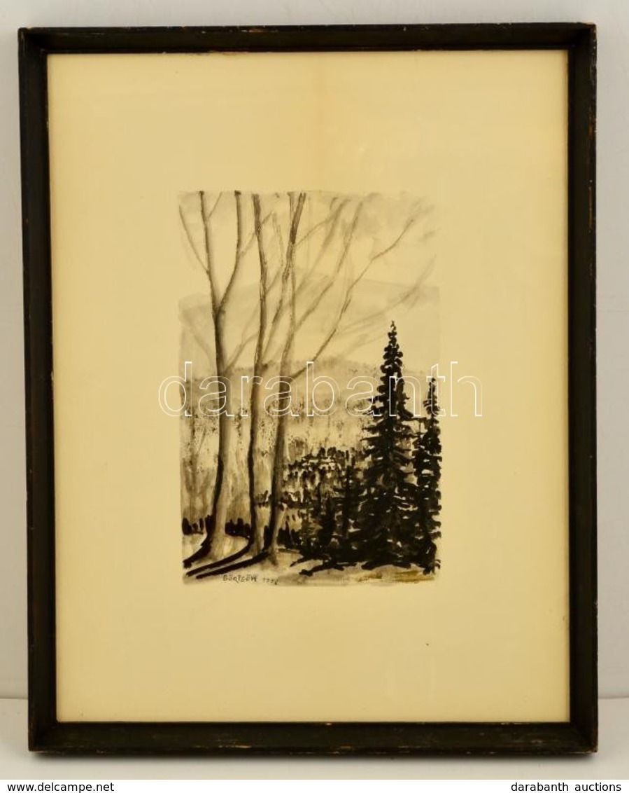 Börtsök Jelzéssel: Erdős Dombok. Akvarell, Papír, üvegezett Keretben, 26×16 Cm - Other & Unclassified