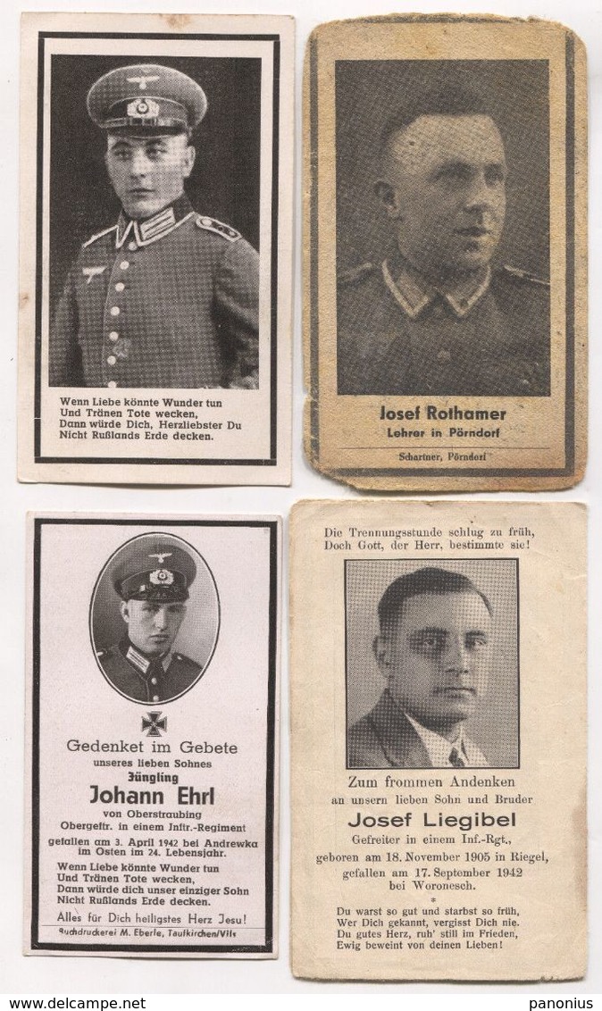 GERMANY WW2 WEHRMACHT - DEATH CARDS SOLDIERS RUSSIAN OSTEN FRONT 4 PIECES!!! - Documents Historiques